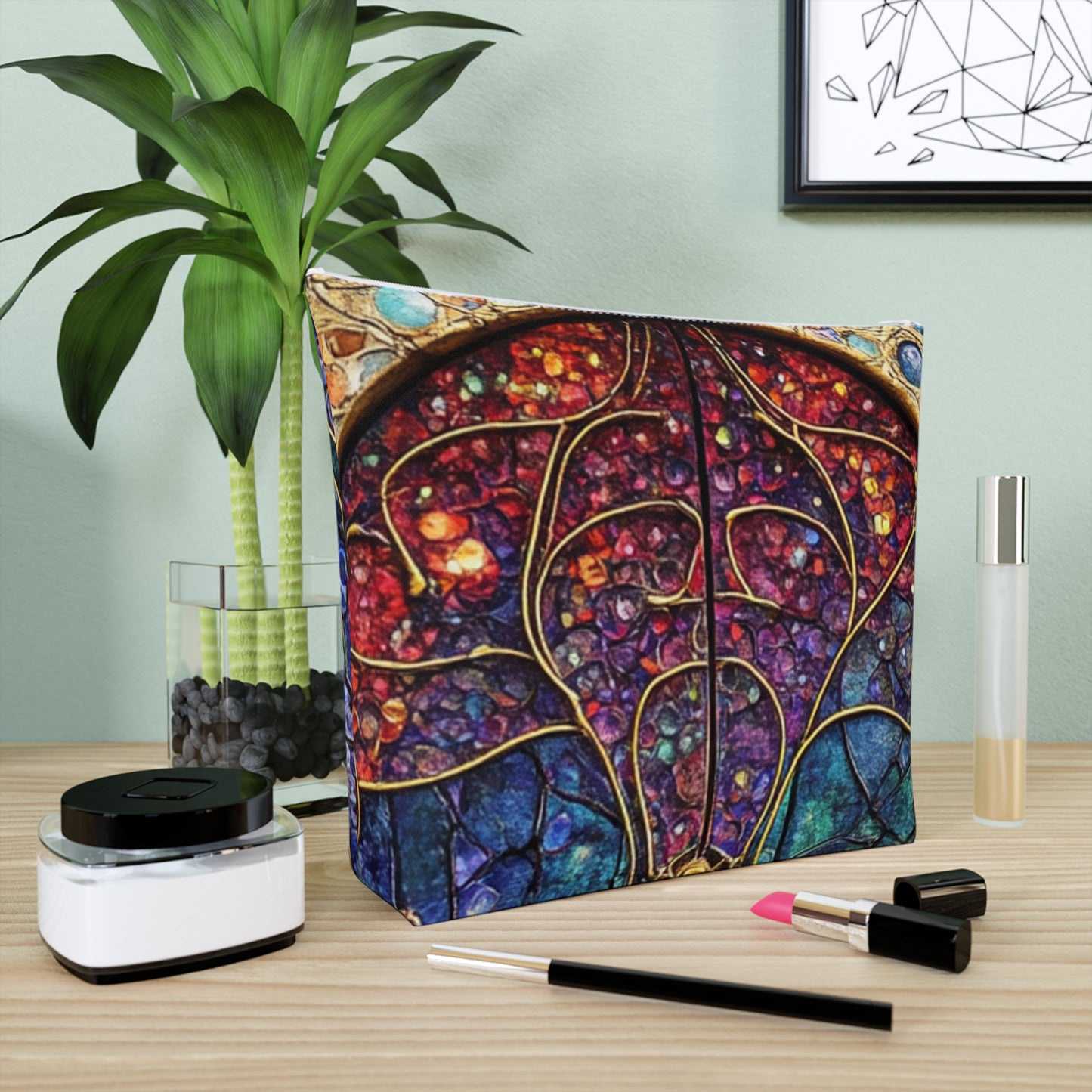 Fairy Door Colorful Cotton Cosmetic Bag, Vibrant Makeup Organizer, Artistic Travel Pouch, Gift for Her, Holiday Toiletries Case