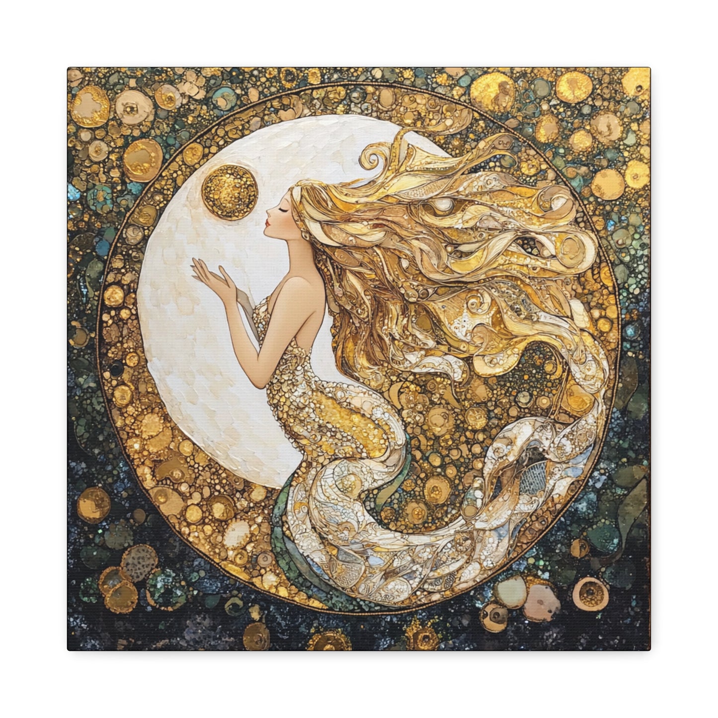 Mermaid Moon Art Canvas, Whimsical Home Decor, Magical Gift for Art Lovers, Celestial Wall Art, Fantasy Room Decoration