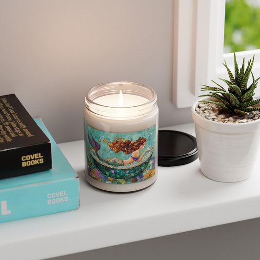 Scented Soy Candle with Mermaid Design, Ocean Escape Candle, Eco-Friendly Home Decor, Relaxing Gift for Her, Beachy Atmosphere