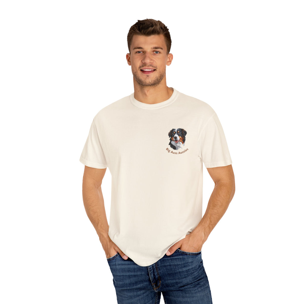 Big Auss Aussies T-shirt, Unisex Garment-Dyed Tee, Tri Color Australian Shepherd