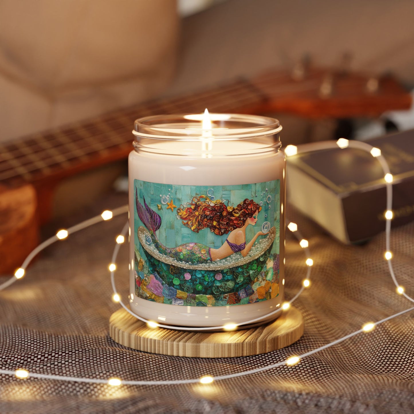 Scented Soy Candle with Mermaid Design, Ocean Escape Candle, Eco-Friendly Home Decor, Relaxing Gift for Her, Beachy Atmosphere