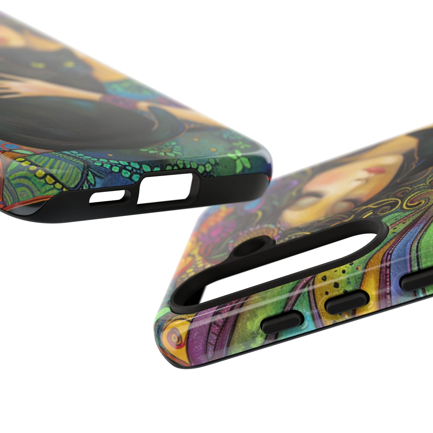 Artistic Phone Case, Celestial Cat Case, Bohemian Style, Gift for Cat Lovers, Unique Phone Protection, Colorful Design