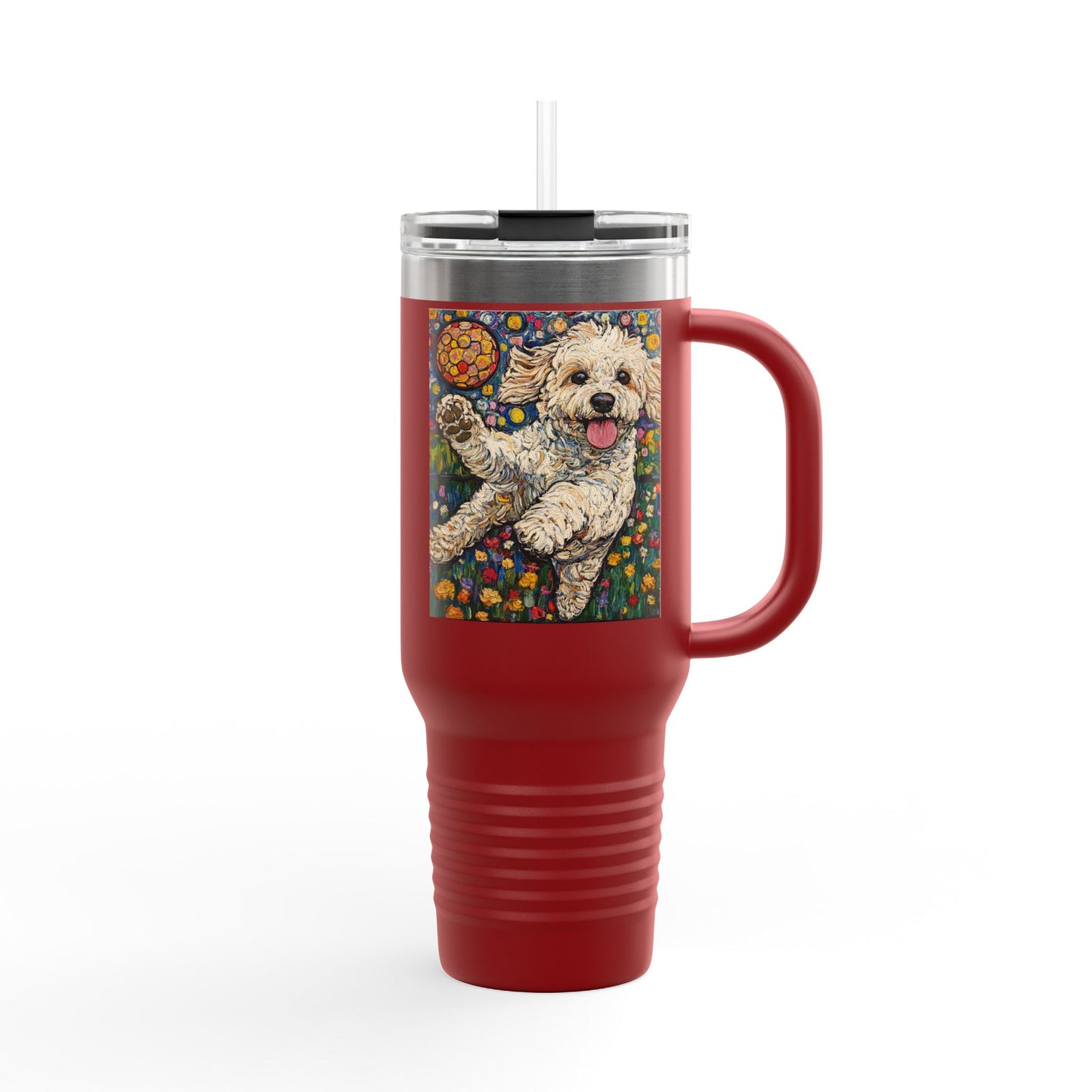 Doodle Pickleball Insulated Travel Mug - 40oz, Custom Dog Mug, Puppy Lover Gift, Colorful Pet Travel Mug, Birthday Gift, Dog Mom Accessory