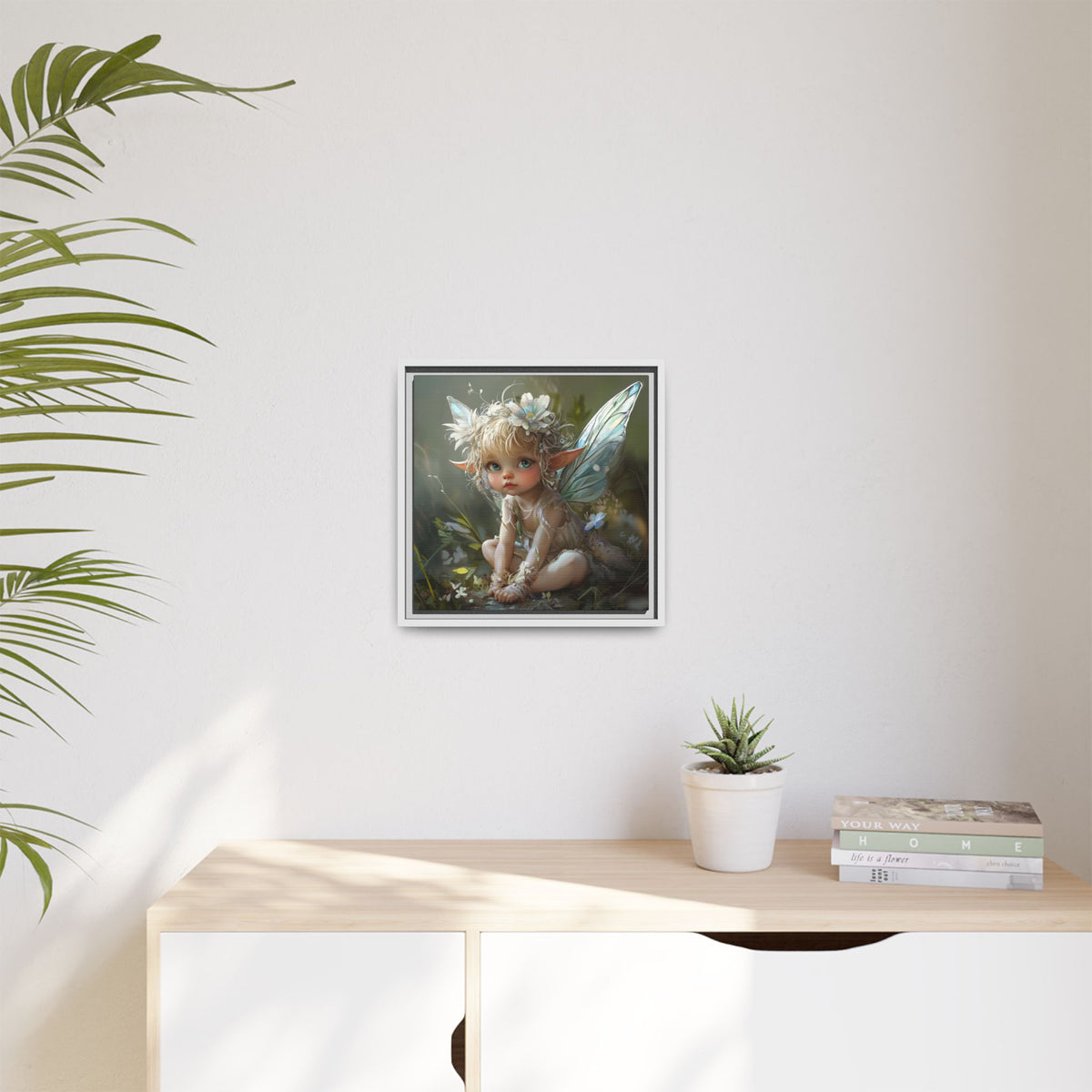 Baby Fairy Art Print, Framed Canvas, Whimsical Home Decor, Fairy Tale Gift, Magical Nursery Wall Art