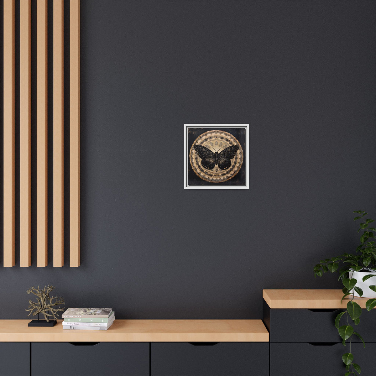 Black Moth Mandala Matte Canvas Framed | Wall Art