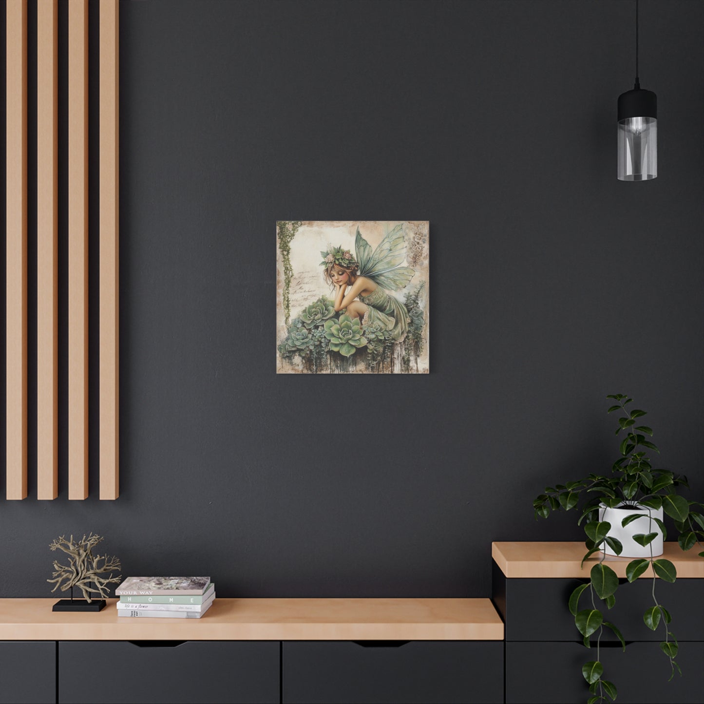 Green Fairy Art Canvas, Magical Home Decor, Enchanted Wall Art, Gift for Nature Lovers, Whimsical Room Decoration