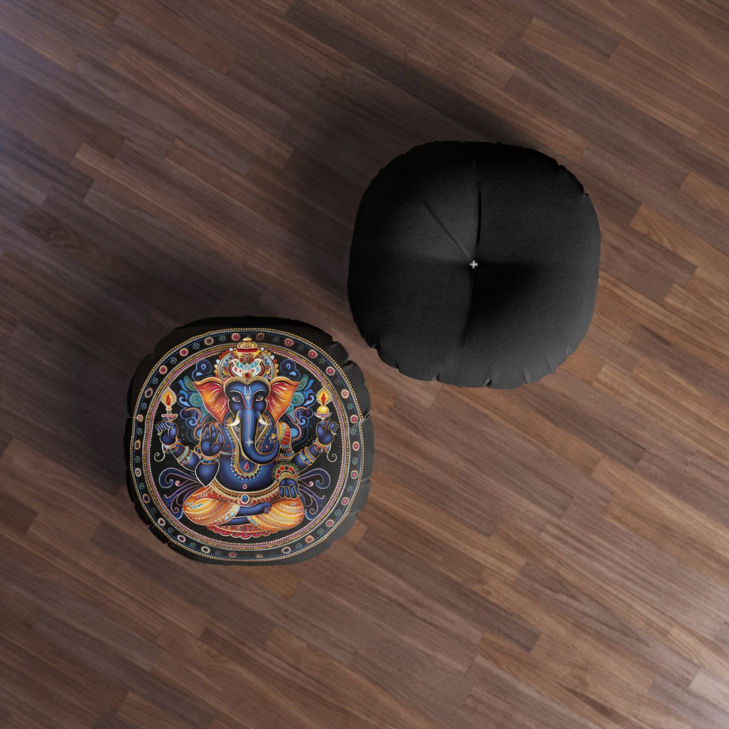 Vibrant Ganesh Tufted Floor Pillow, Decorative Cushion, Bohemian Home Decor, Meditation Accessory, Yoga Pillow, Cozy Seating