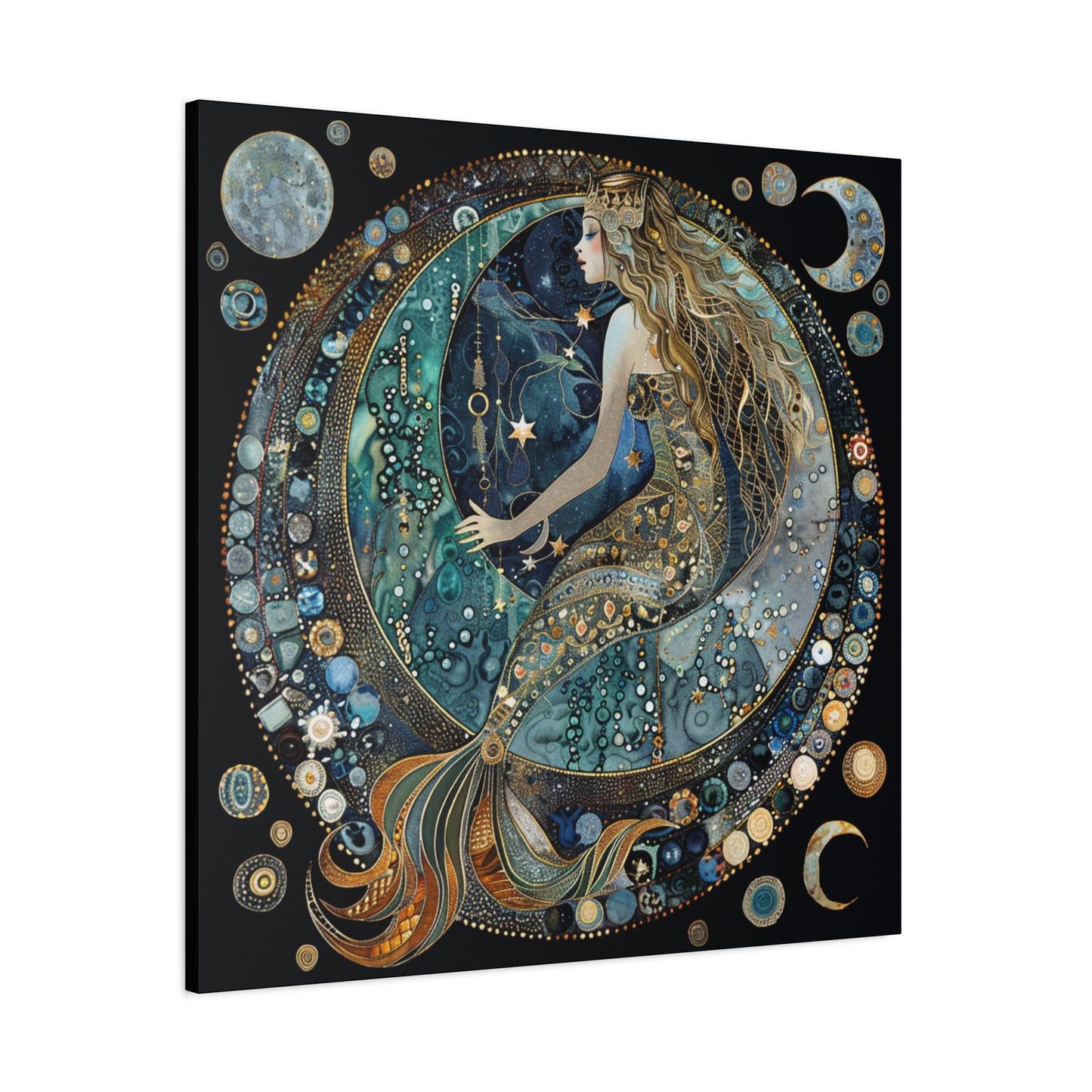 Mermaid Moon Canvas Art, Wall Decor, Nautical Art, Celestial Decor, Gift for Dreamers, Astrology Wall Hanging, Unique Home Decor