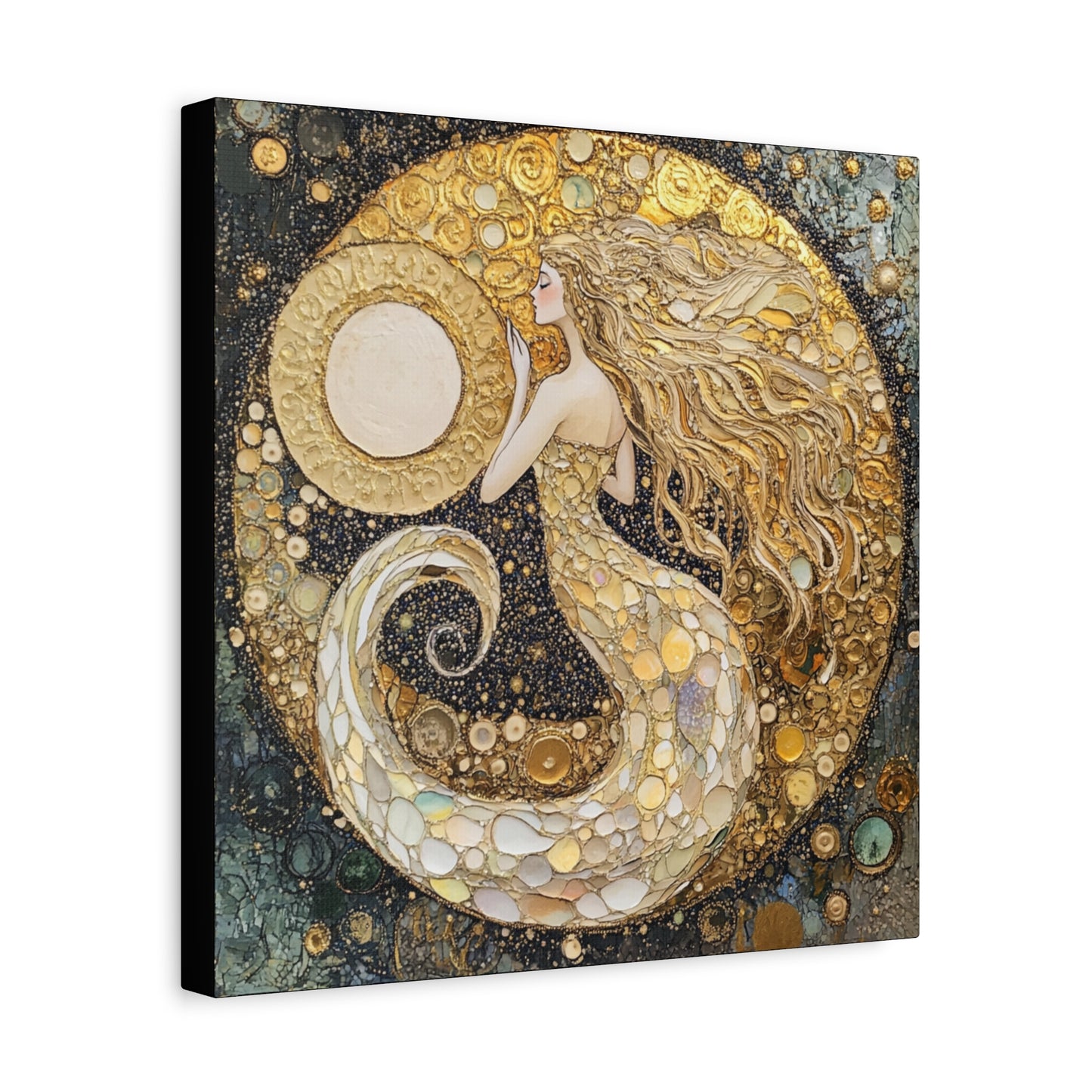 Mermaid Moon Art Canvas, Magical Home Decor, Coastal Vibes, Bohemian Wall Art, Gift for Sea Lovers, Nautical Aesthetic, Unique Art Piece