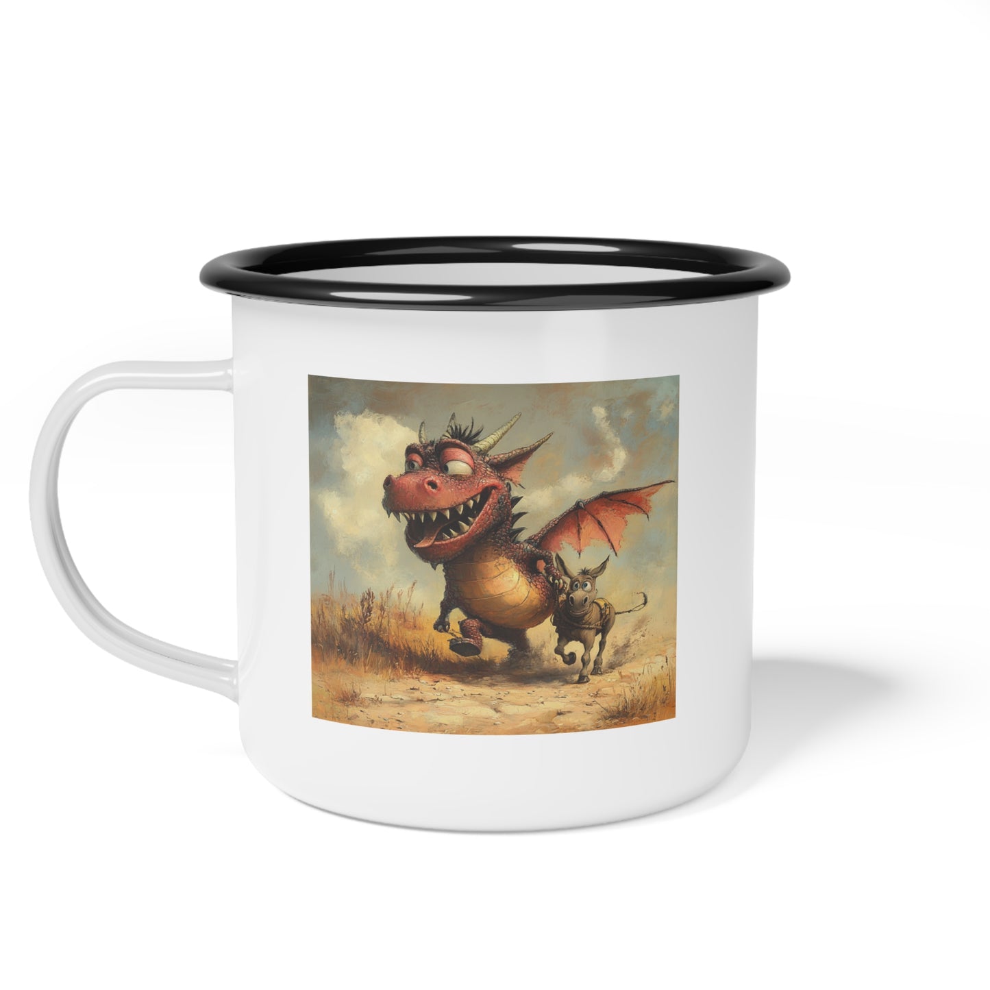 Dragon Ass Enamel Camp Cup, Adventure Mug, Camping Gift, Fantasy Drinkware, Unique Coffee Cup
