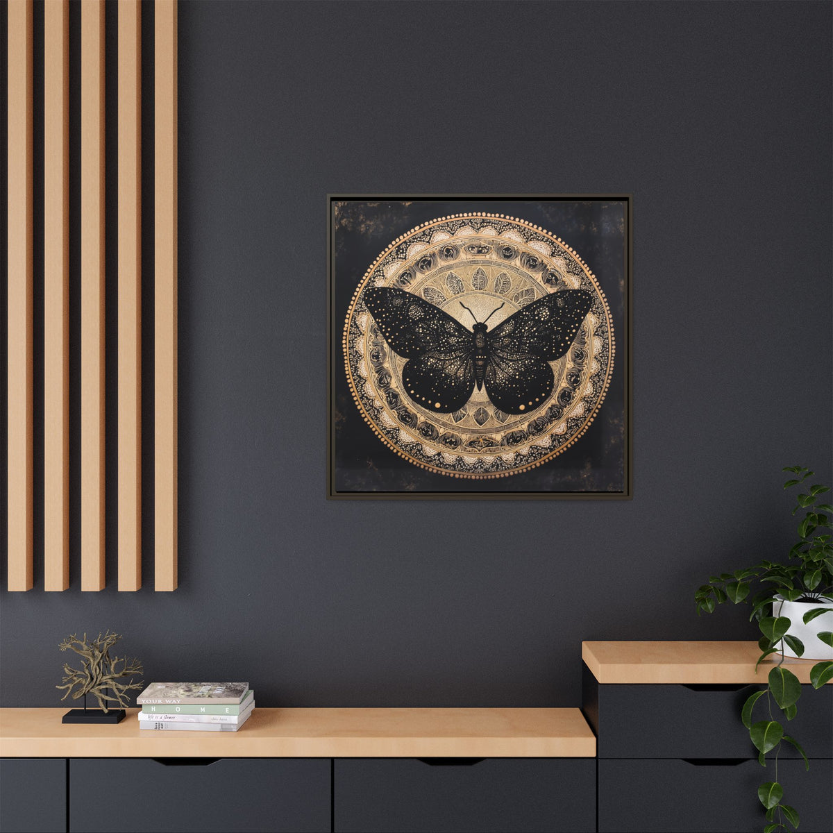 Black Moth Mandala Matte Canvas Framed | Wall Art