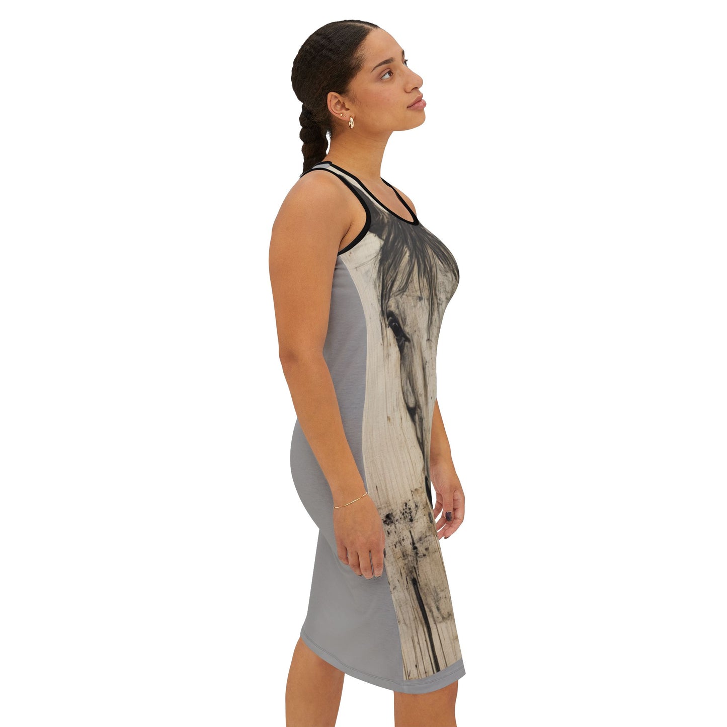 Elegant Horse Art Women's Racerback Dress, Boho Chic Outfit, Summer Dress, Gifts for Equestrians, Casual Wear for Horse Lovers