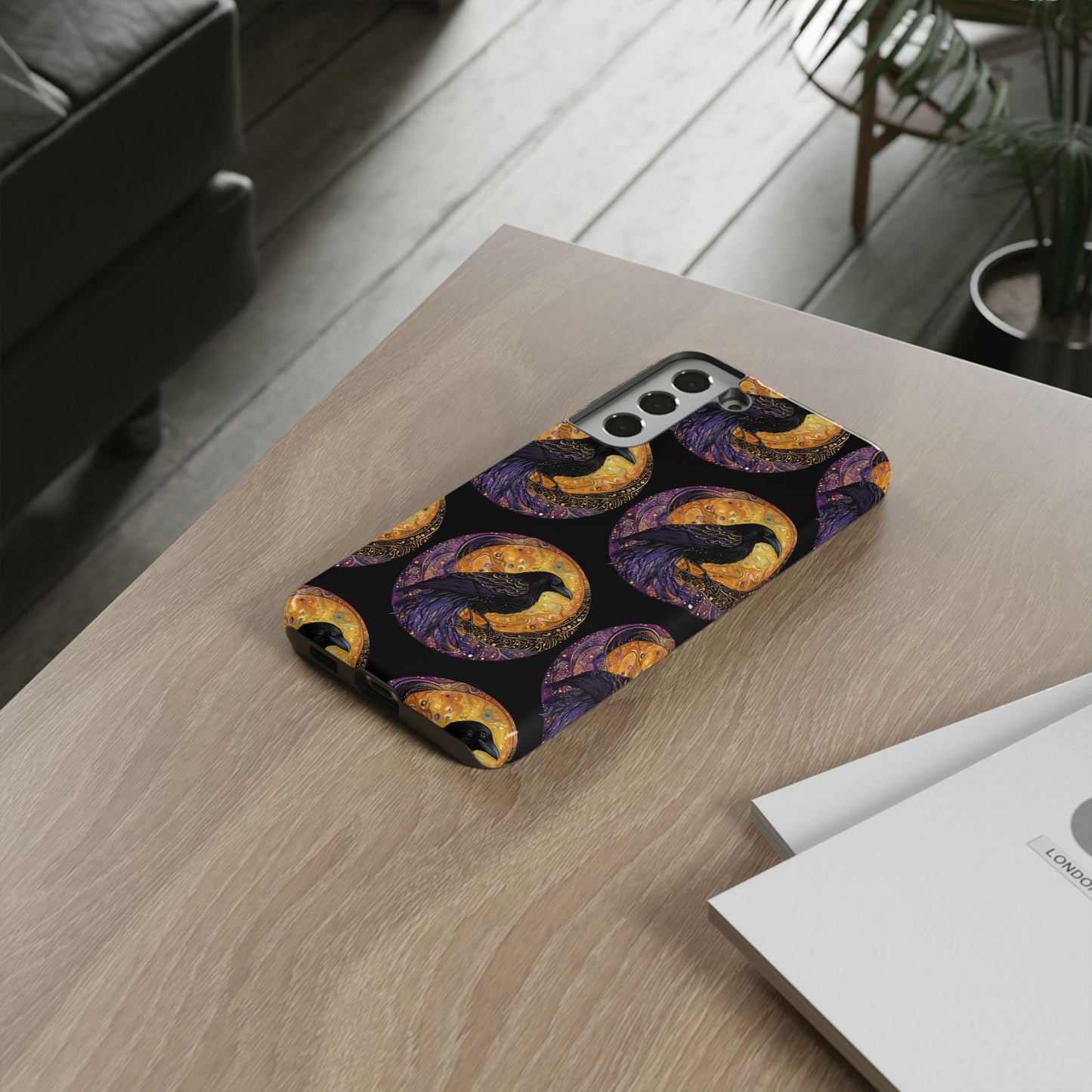 Raven Celestial Phone Case, Astrological Gift, Bird Lover Accessory, Tough Phone Cover, Gothic Aesthetic, Halloween Tech Decor