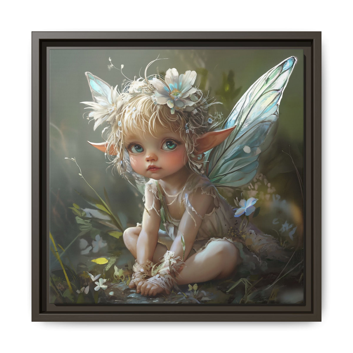 Baby Fairy Art Print, Framed Canvas, Whimsical Home Decor, Fairy Tale Gift, Magical Nursery Wall Art