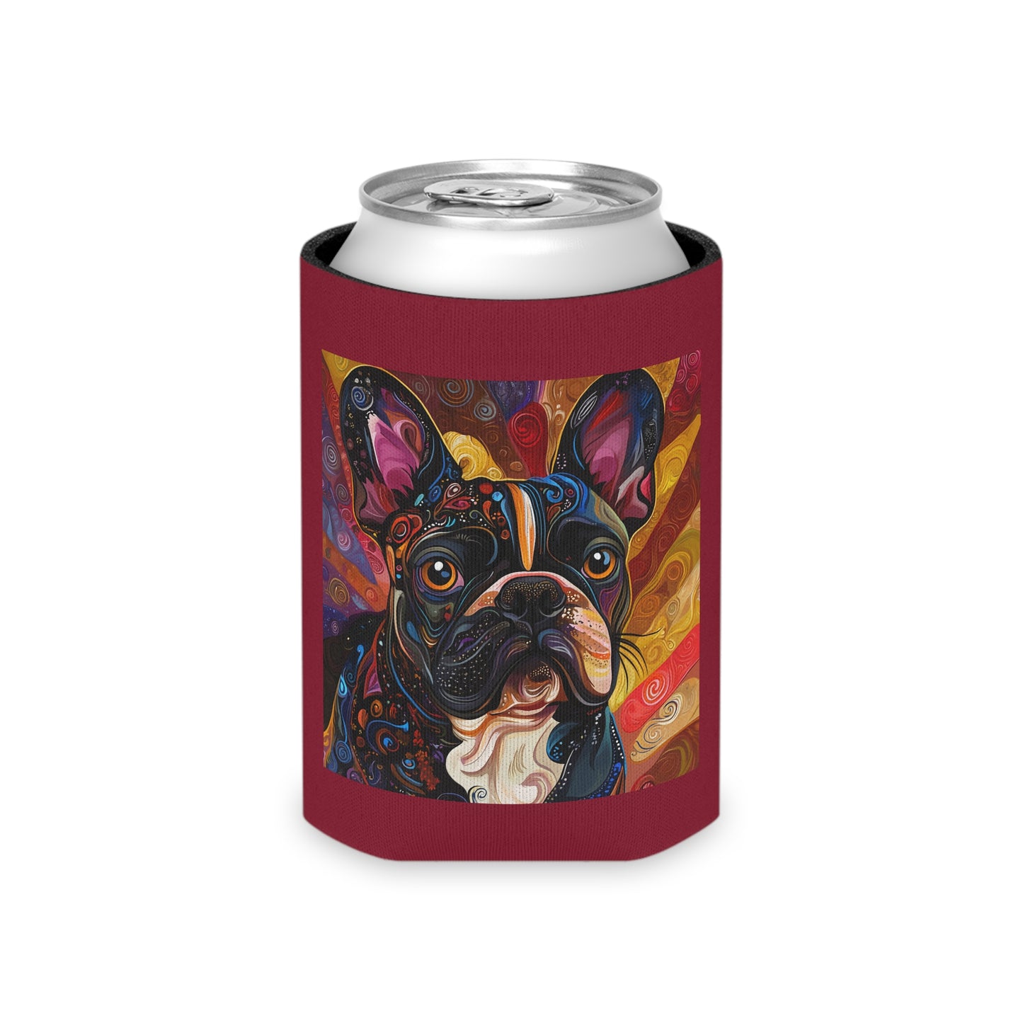 Colorful French Bulldog Can Cooler | Dog Art Beverage Koozie