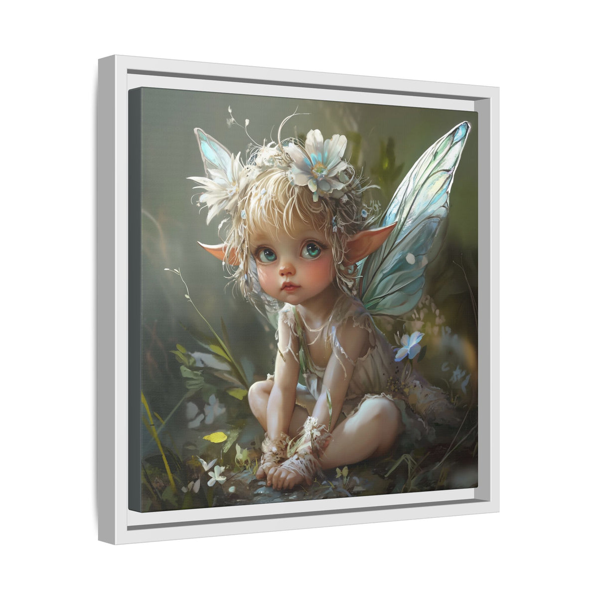 Baby Fairy Art Print, Framed Canvas, Whimsical Home Decor, Fairy Tale Gift, Magical Nursery Wall Art