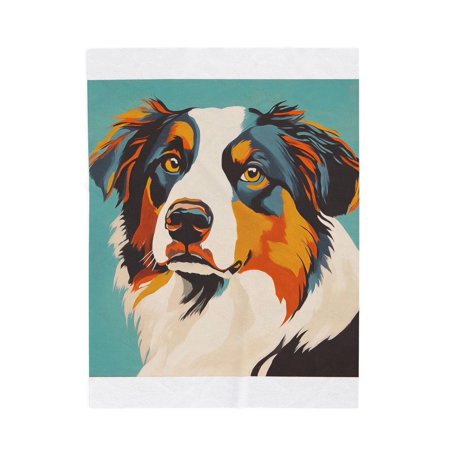 Mid Century Modern Black Tri Colored Aussie Portrait Velveteen Plush Blanket, Pet Lover Gift, Cozy Home Decor, Dog Enthusiast