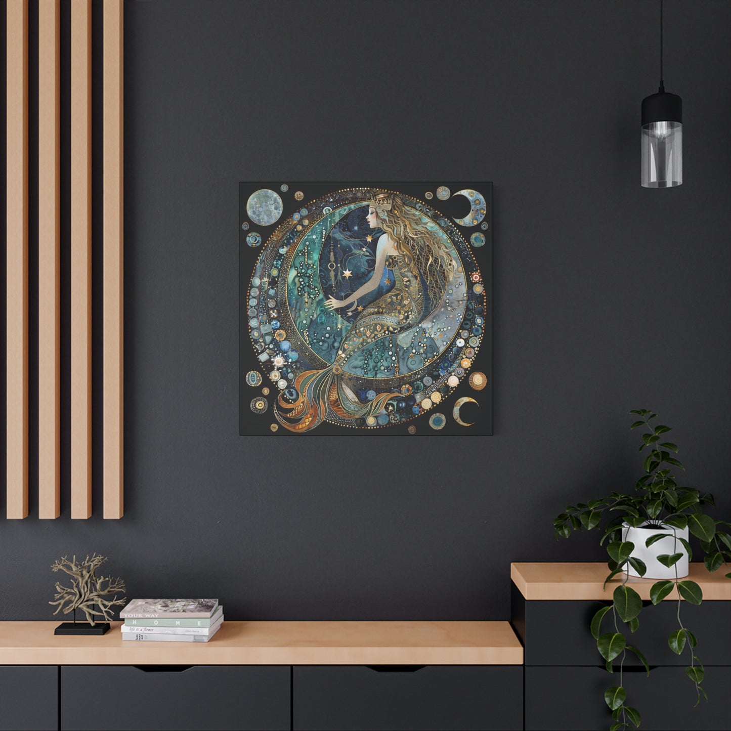 Mermaid Moon Canvas Art, Wall Decor, Nautical Art, Celestial Decor, Gift for Dreamers, Astrology Wall Hanging, Unique Home Decor