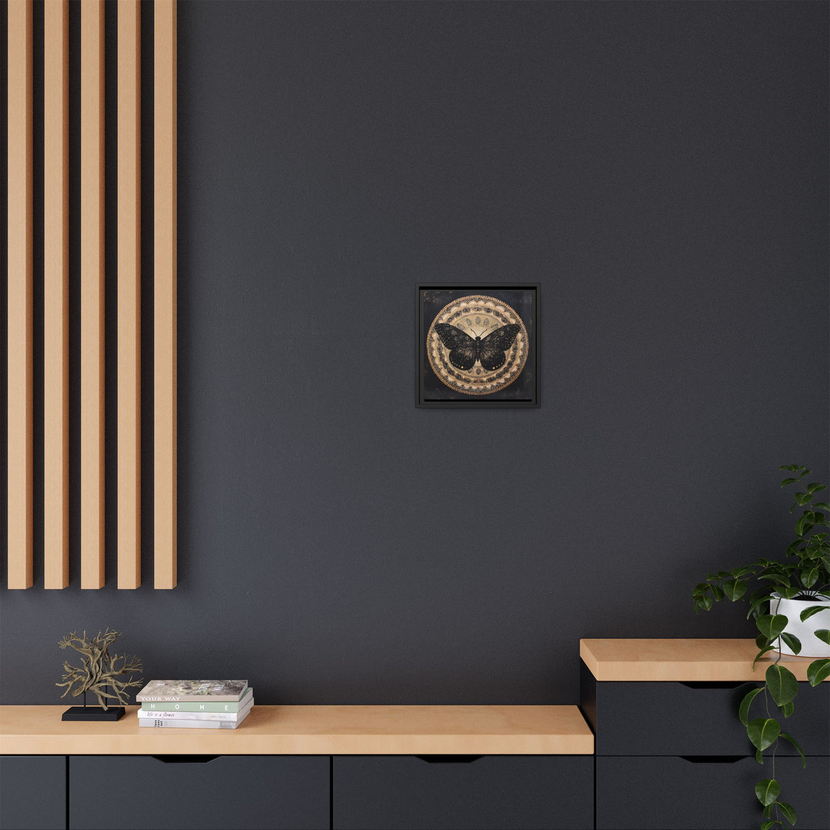 Black Moth Mandala Matte Canvas Framed | Wall Art