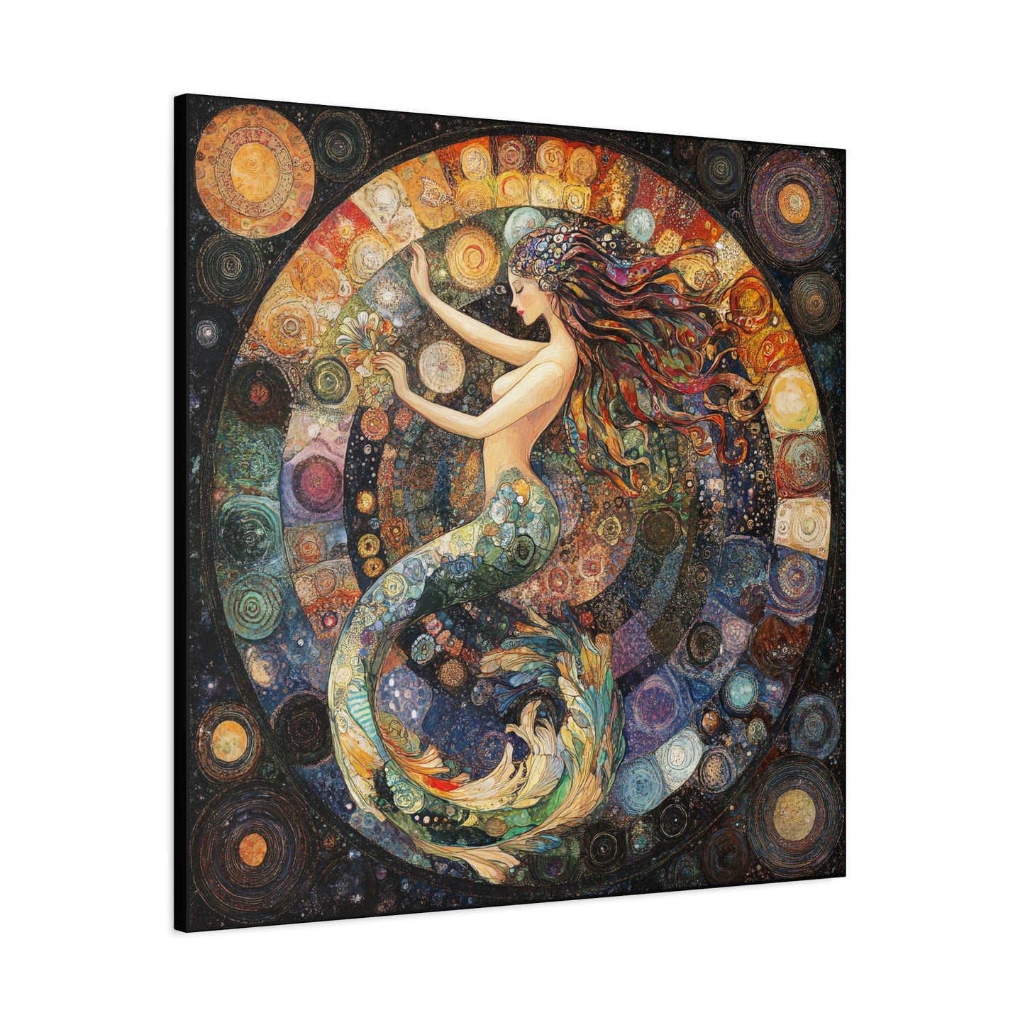 Autumn Mermaid Canvas Art Print, Ocean Wall Decor, Boho Home Decor, Nautical Gift, Vibrant Artwork, Mermaid Lover Gift