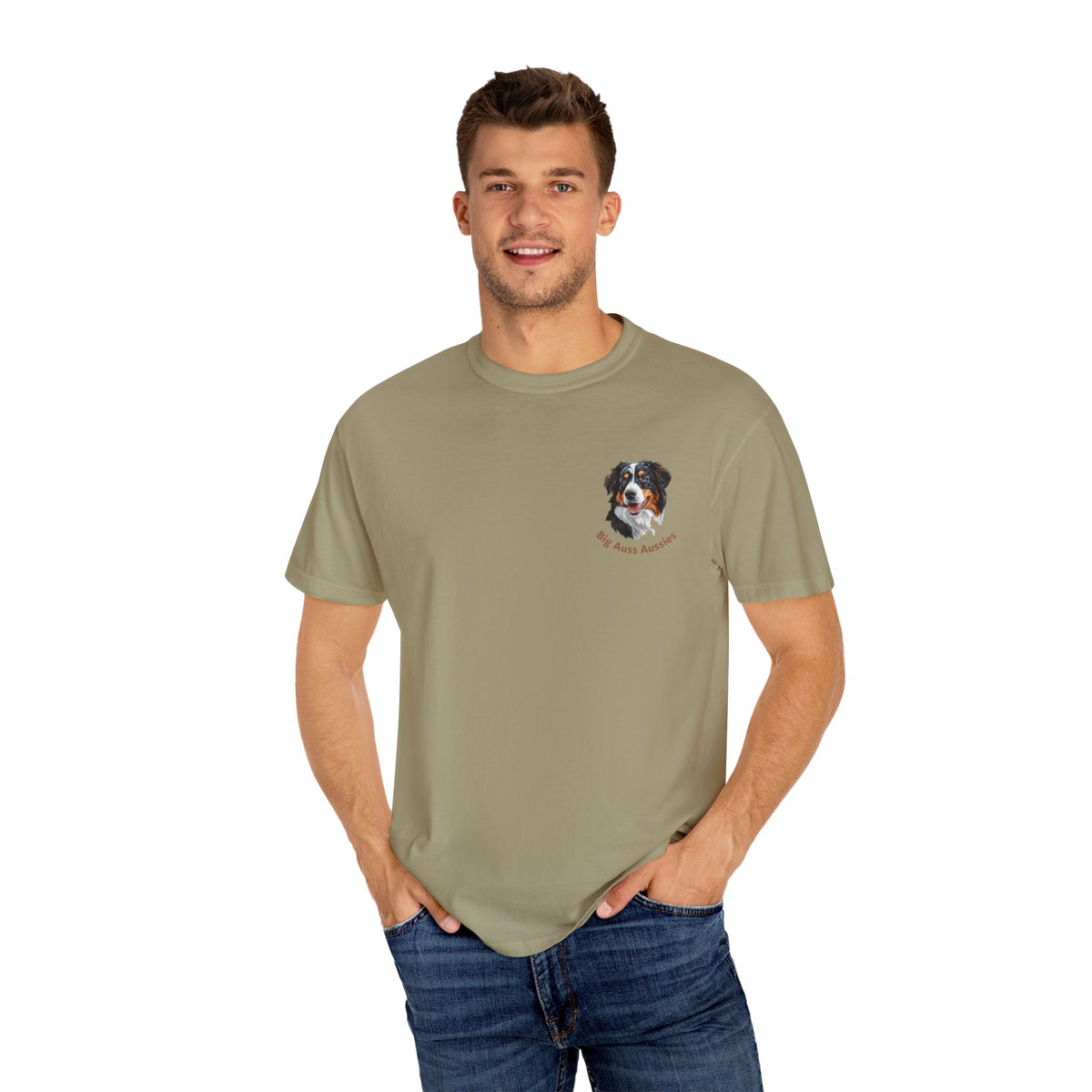 Big Auss Aussies T-shirt, Unisex Garment-Dyed Tee, Tri Color Australian Shepherd