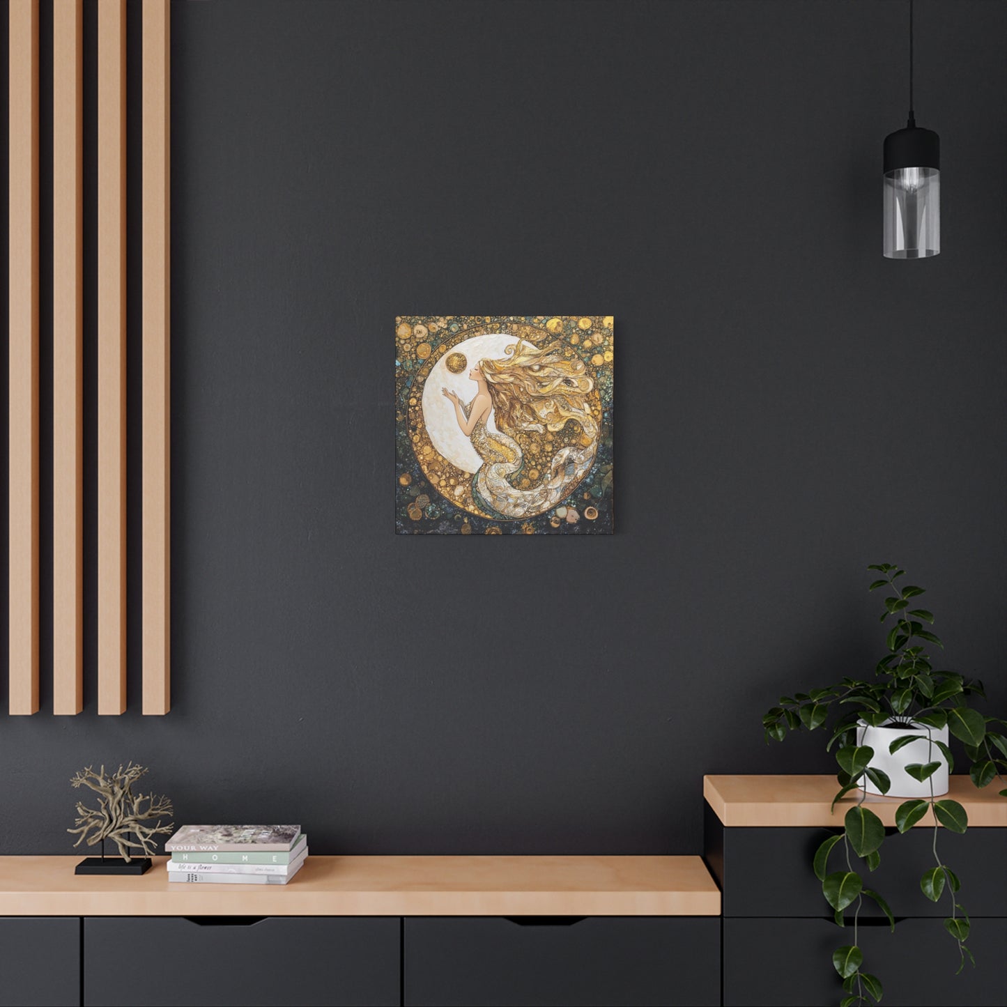 Mermaid Moon Art Canvas, Whimsical Home Decor, Magical Gift for Art Lovers, Celestial Wall Art, Fantasy Room Decoration