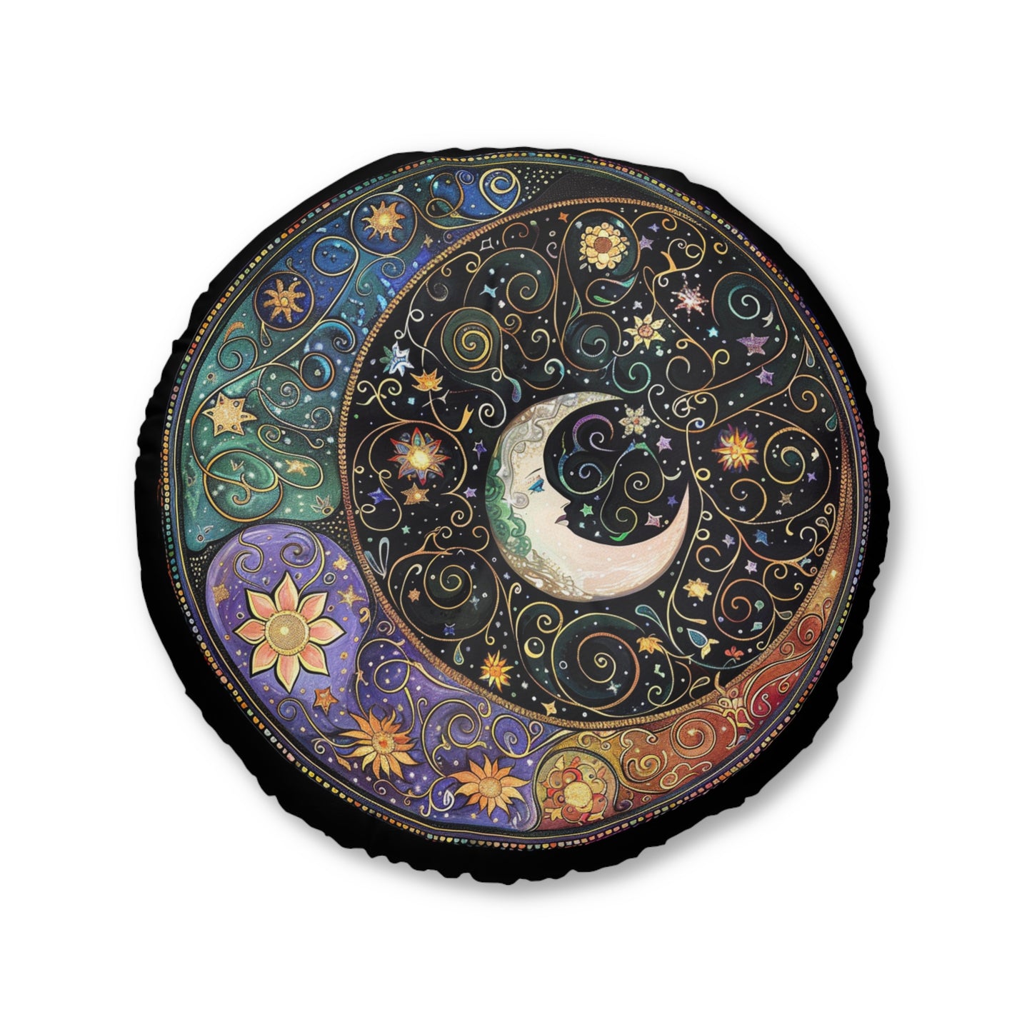 Celestial Tufted Floor Pillow, Round - Boho Home Décor, Meditation Cushion, Cosmic Decor, Astrology, Gift for Star Lovers