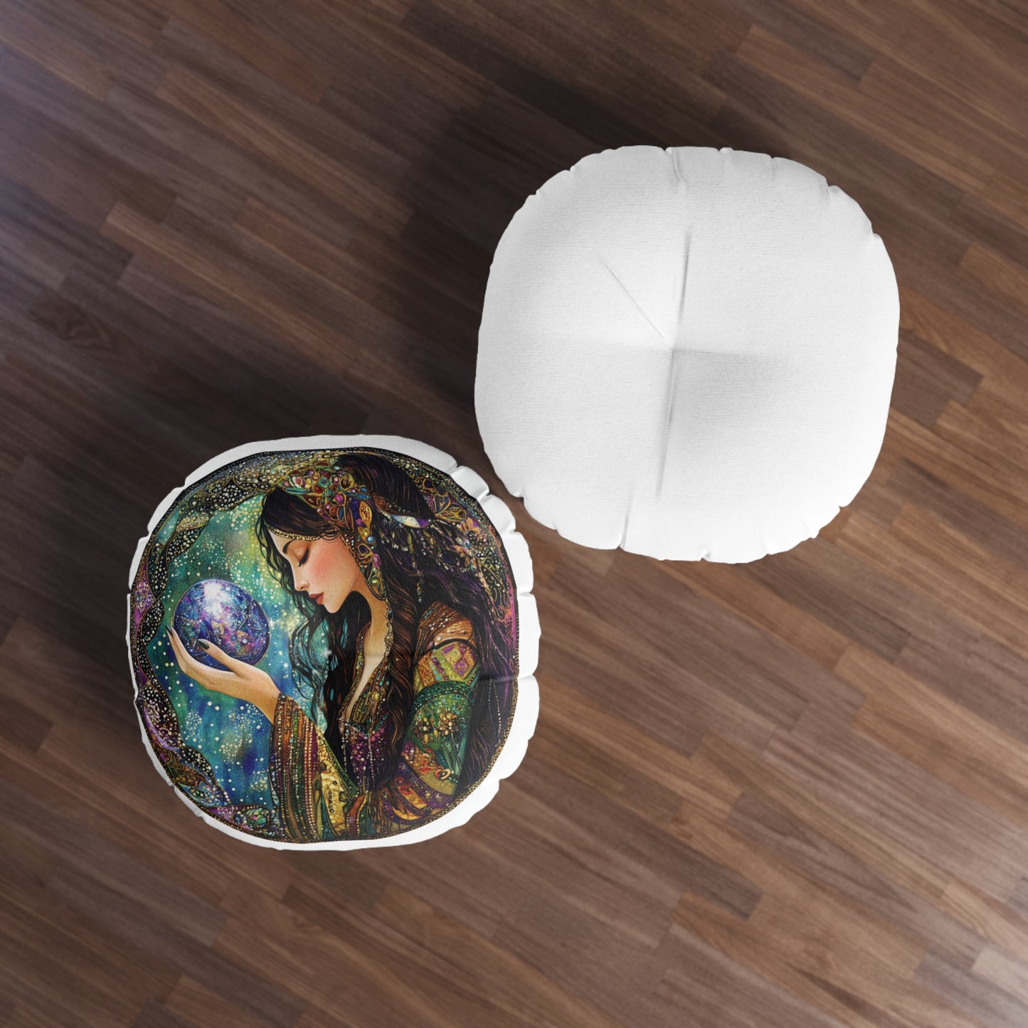 Bohemian Mystic Round Tufted Floor Pillow, Cozy Home Decor, Boho Chic Cushion, Meditation Pillow, Gift for Dreamers