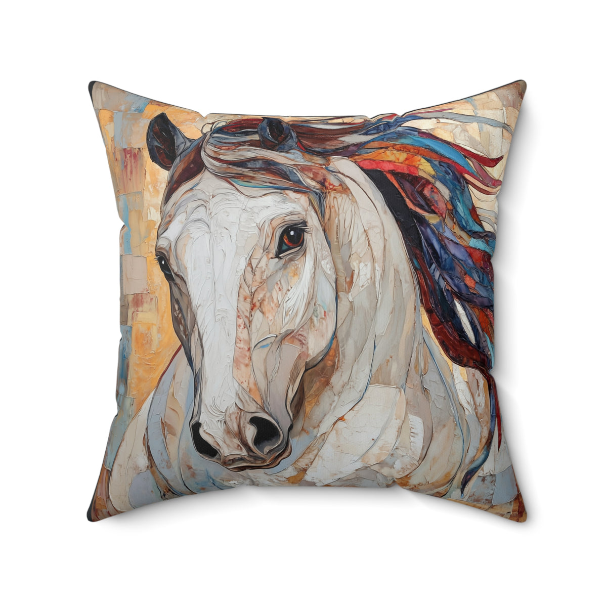 White Horse Painting Pillow Faux Suede Square Pillow