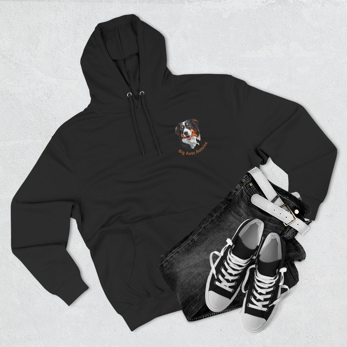 Big Auss Aussie Hoodie - Fleece Hoodie with Tri Color Australian Shepherd Design