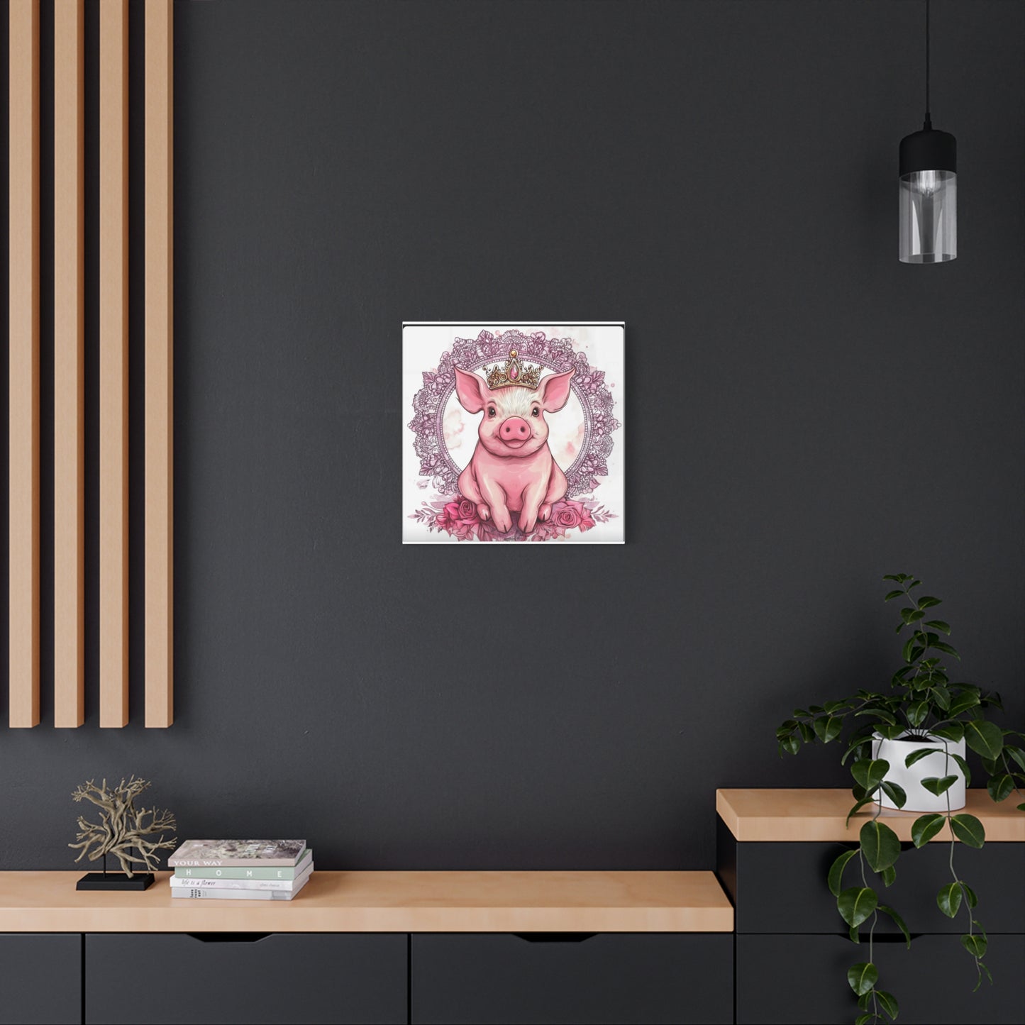 Crown Pig Canvas Art, Cute Animal Decor, Nursery Wall Art, Gift for Animal Lovers, Farmhouse Decor, Kids Room Decoration