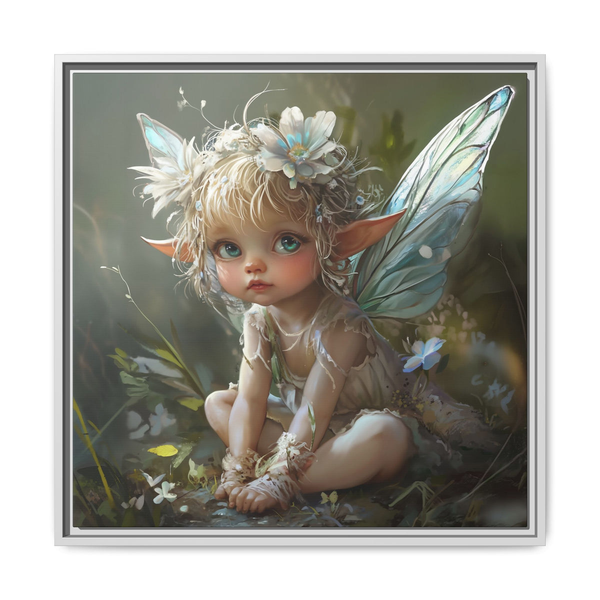 Baby Fairy Art Print, Framed Canvas, Whimsical Home Decor, Fairy Tale Gift, Magical Nursery Wall Art