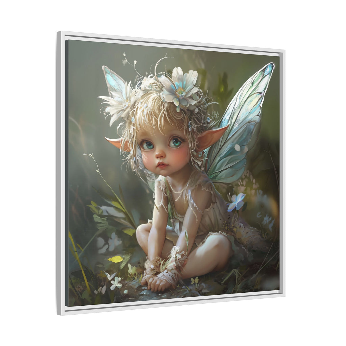 Baby Fairy Art Print, Framed Canvas, Whimsical Home Decor, Fairy Tale Gift, Magical Nursery Wall Art