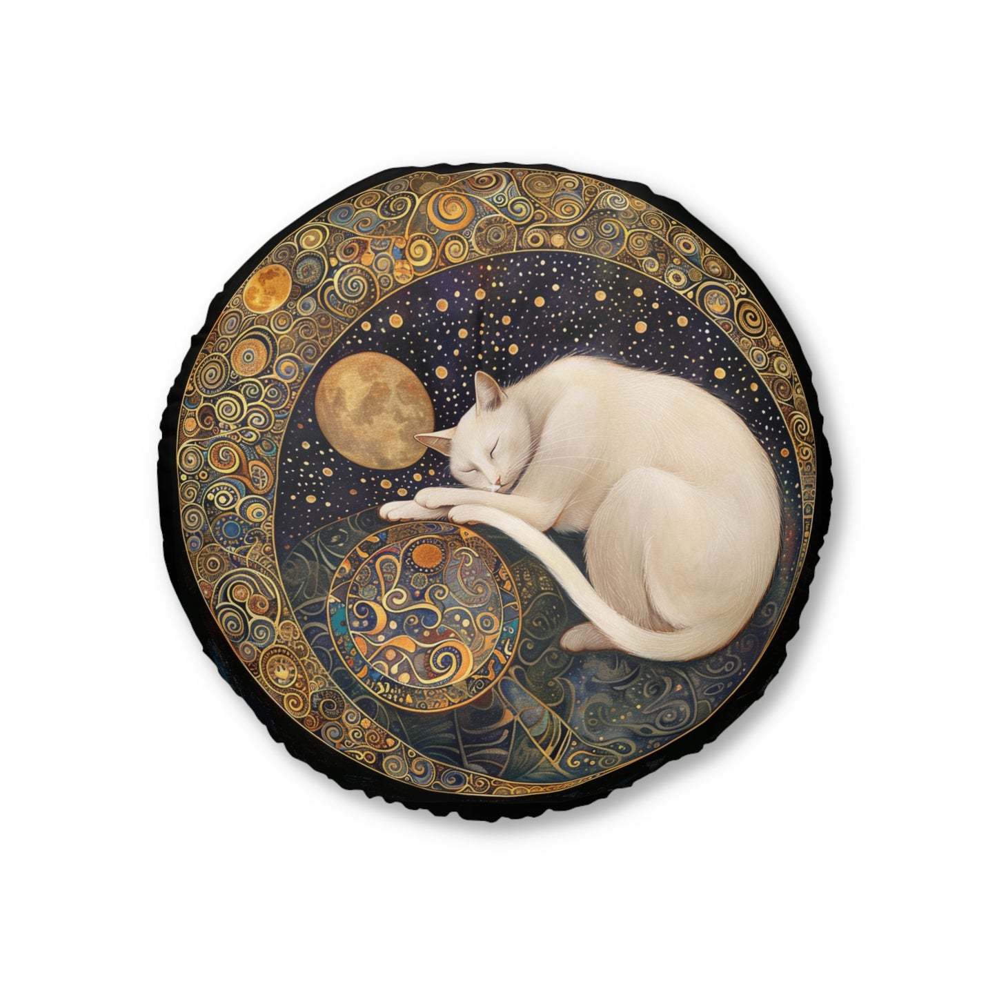 Dreamy Celestial Cat Tufted Floor Pillow, Bohemian Home Decor, Cozy