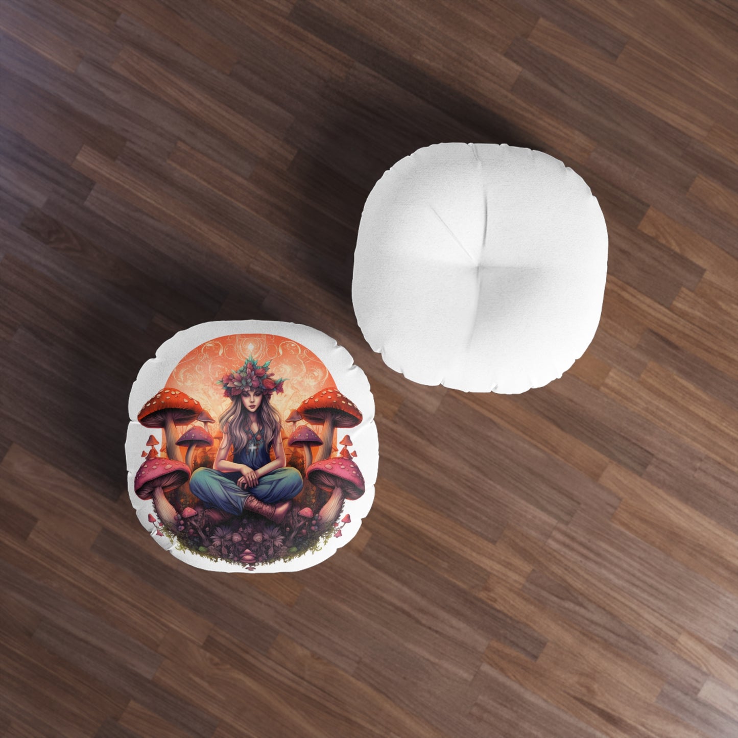 Boho Mushroom Tufted Floor Pillow, Round Cushion for Meditation, Home Decor, Gift for Nature Lovers, Cozy Seating, Bohemian Vibes