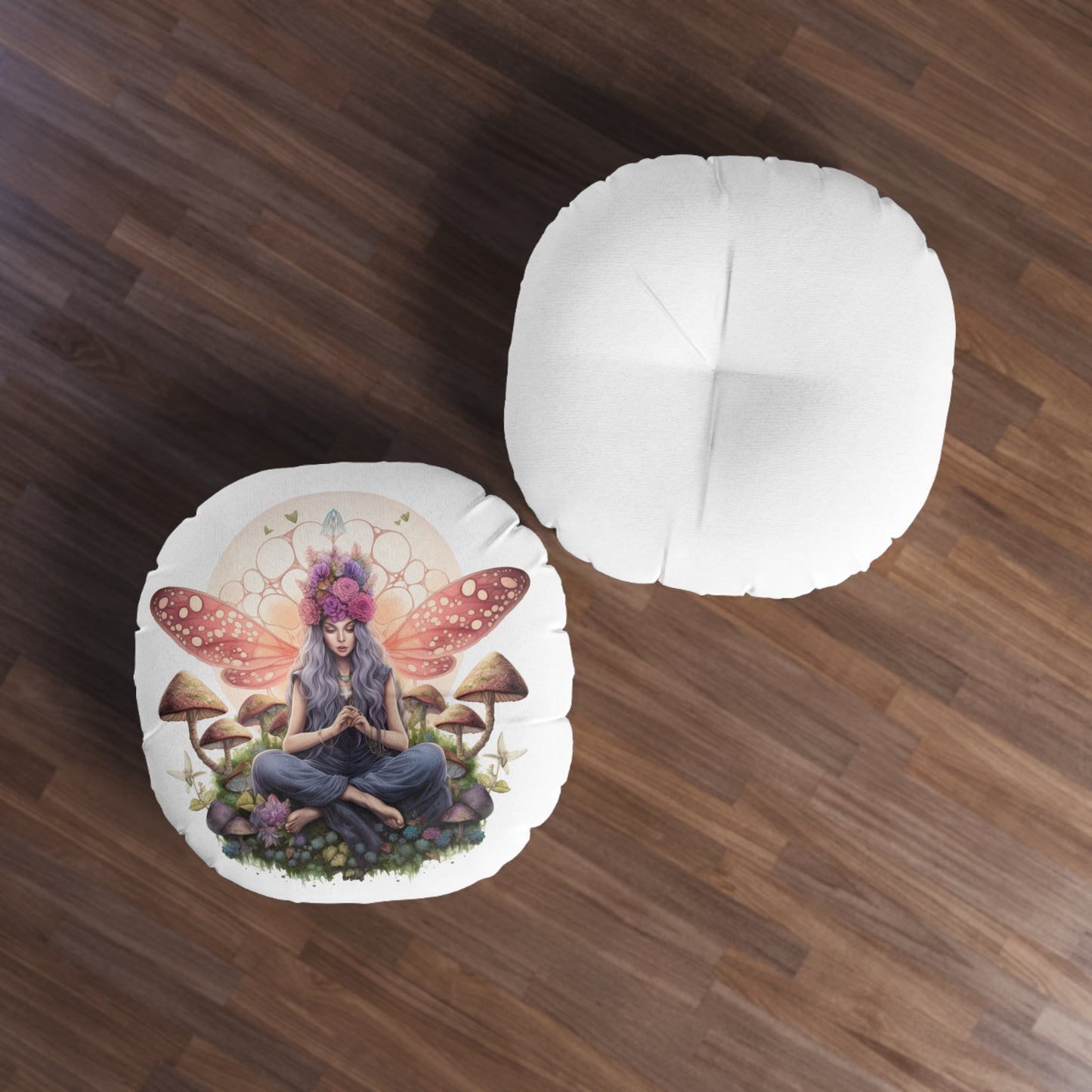 Bohemian Butterfly Tufted Floor Pillow, Round Decorative Cushion for Home Decor, Meditation, Relaxation, Gift