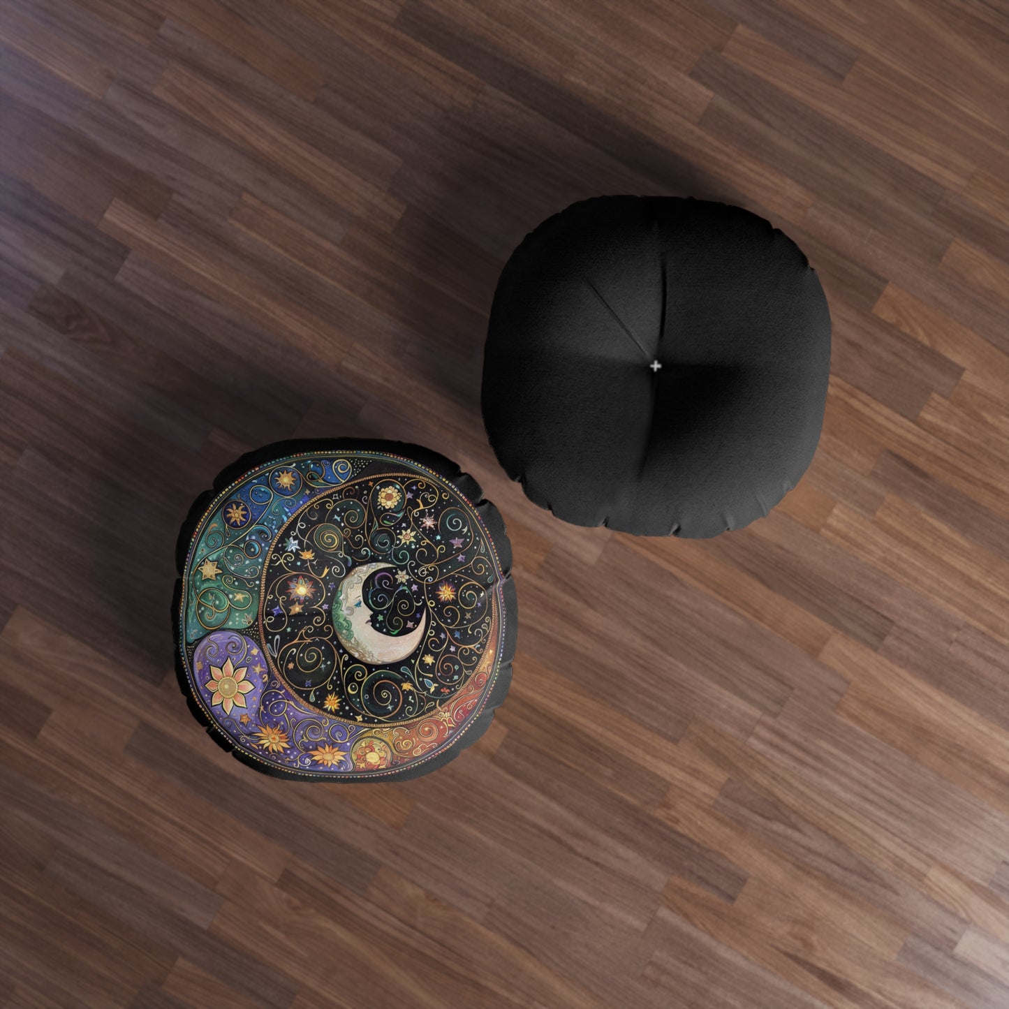 Celestial Tufted Floor Pillow, Round - Boho Home Décor, Meditation Cushion, Cosmic Decor, Astrology, Gift for Star Lovers
