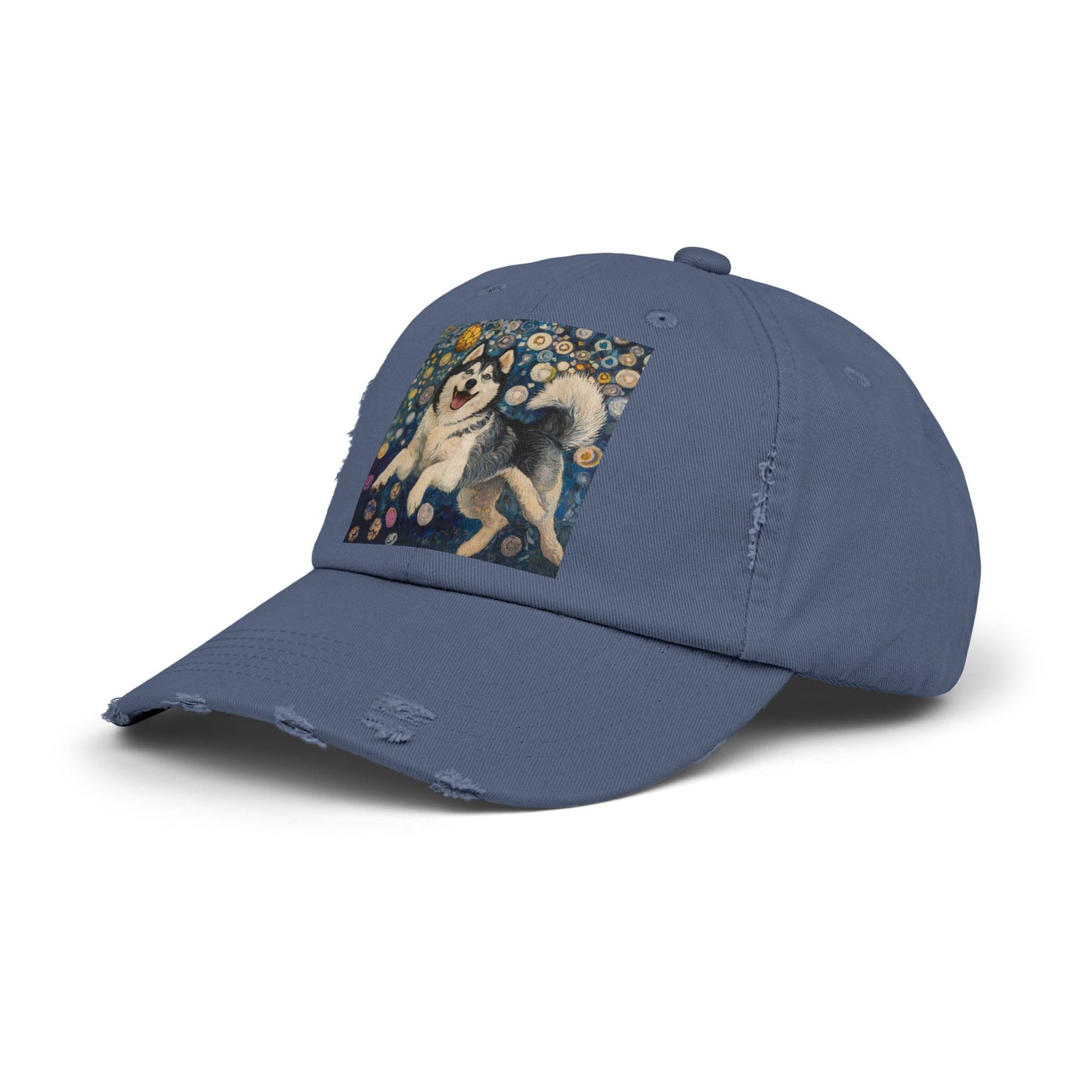 Husky Dog Cap, Distressed Adjustable Hat, Pet Lover Gift, Cute Casual Fashion, Unique Animal Apparel