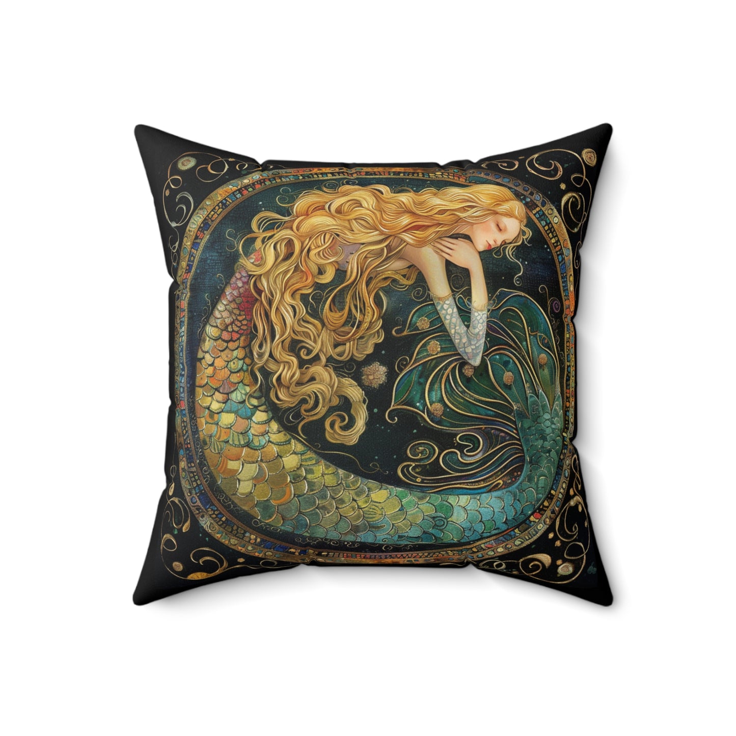 Mermaid Art Faux Suede Pillow | Elegant Home Decor, Bohemian Vibes, Gift for Mermaid Lovers, Ocean-Themed Living Room, Cozy Cushion