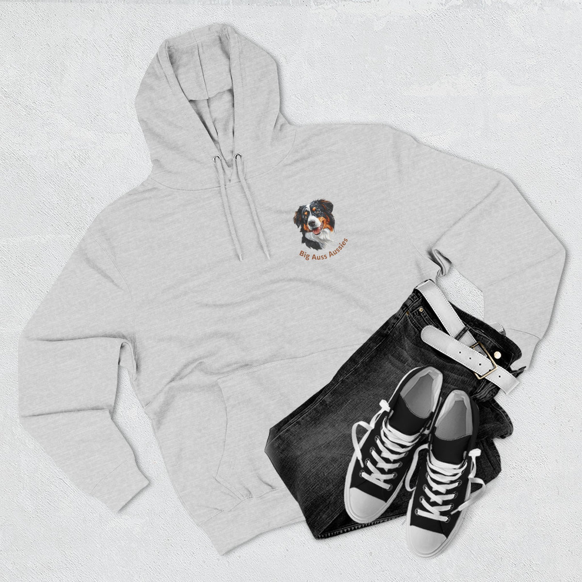 Big Auss Aussie Hoodie - Fleece Hoodie with Tri Color Australian Shepherd Design
