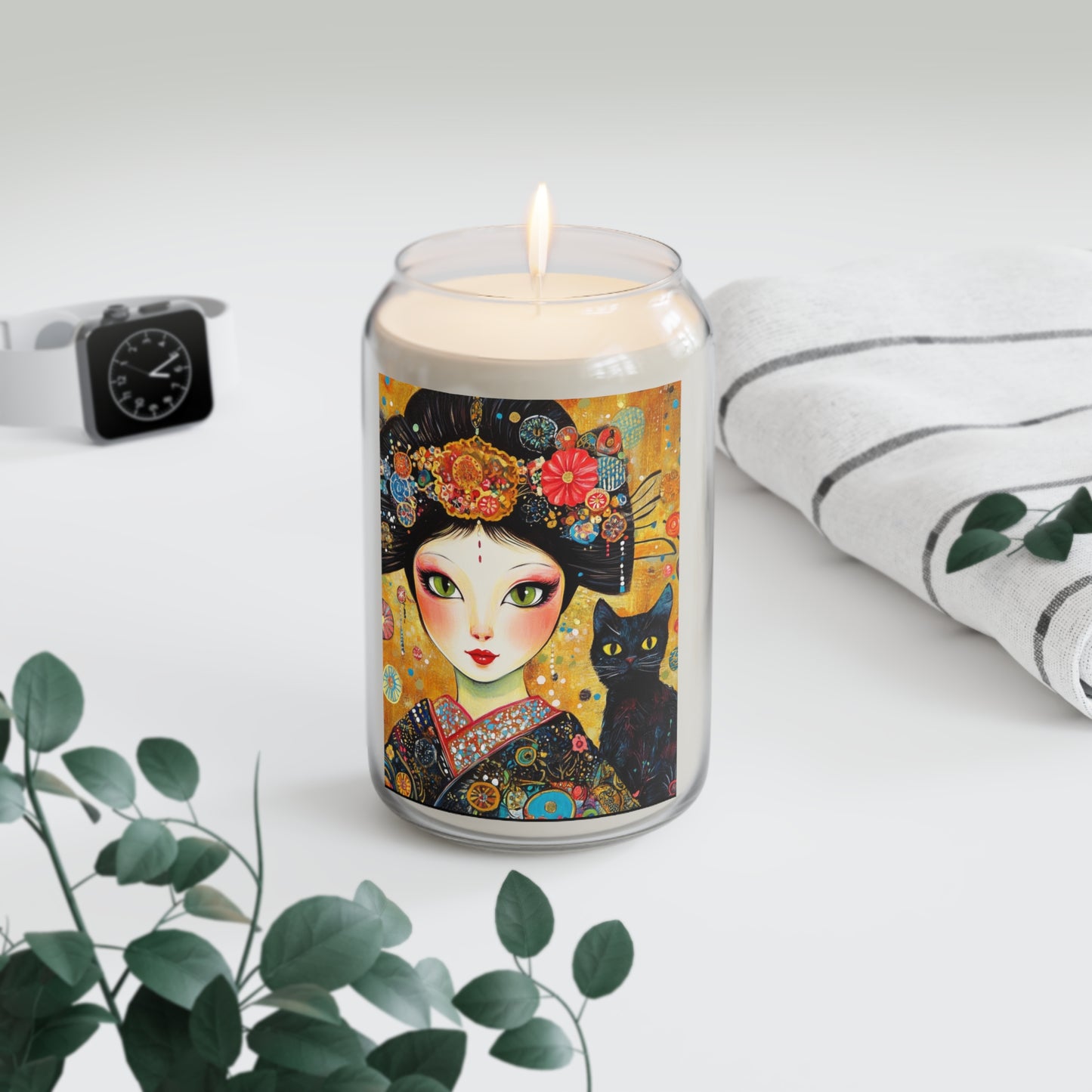 Geisha Cat Enchanting Scented Soy Candle, Japanese Art, Home Decor, Gift for Cat Lovers, Relaxation, Aromatherapy, Special Occasions