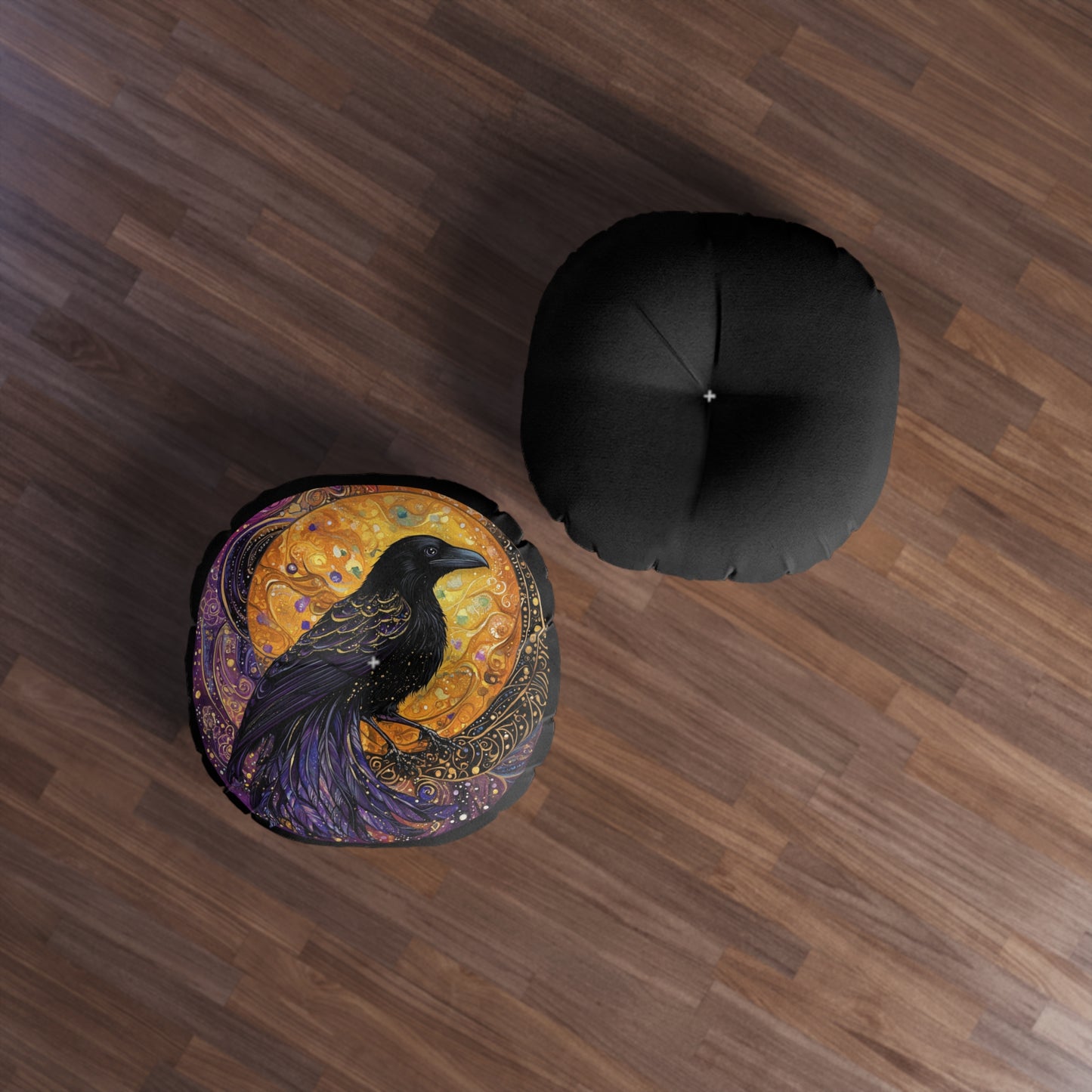 Mystical Raven Tufted Floor Pillow, Decorative Cushion, Cozy Boho Décor, Living Room Accessory, Unique Gift Idea, Home & Décor