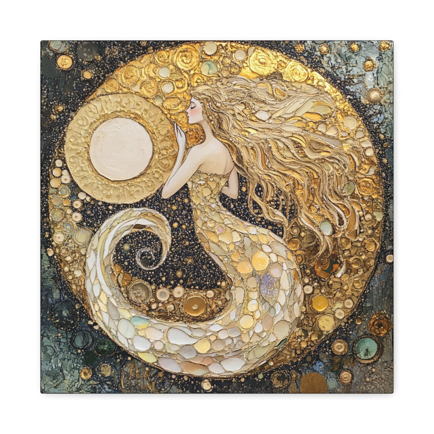 Mermaid Moon Art Canvas, Magical Home Decor, Coastal Vibes, Bohemian Wall Art, Gift for Sea Lovers, Nautical Aesthetic, Unique Art Piece