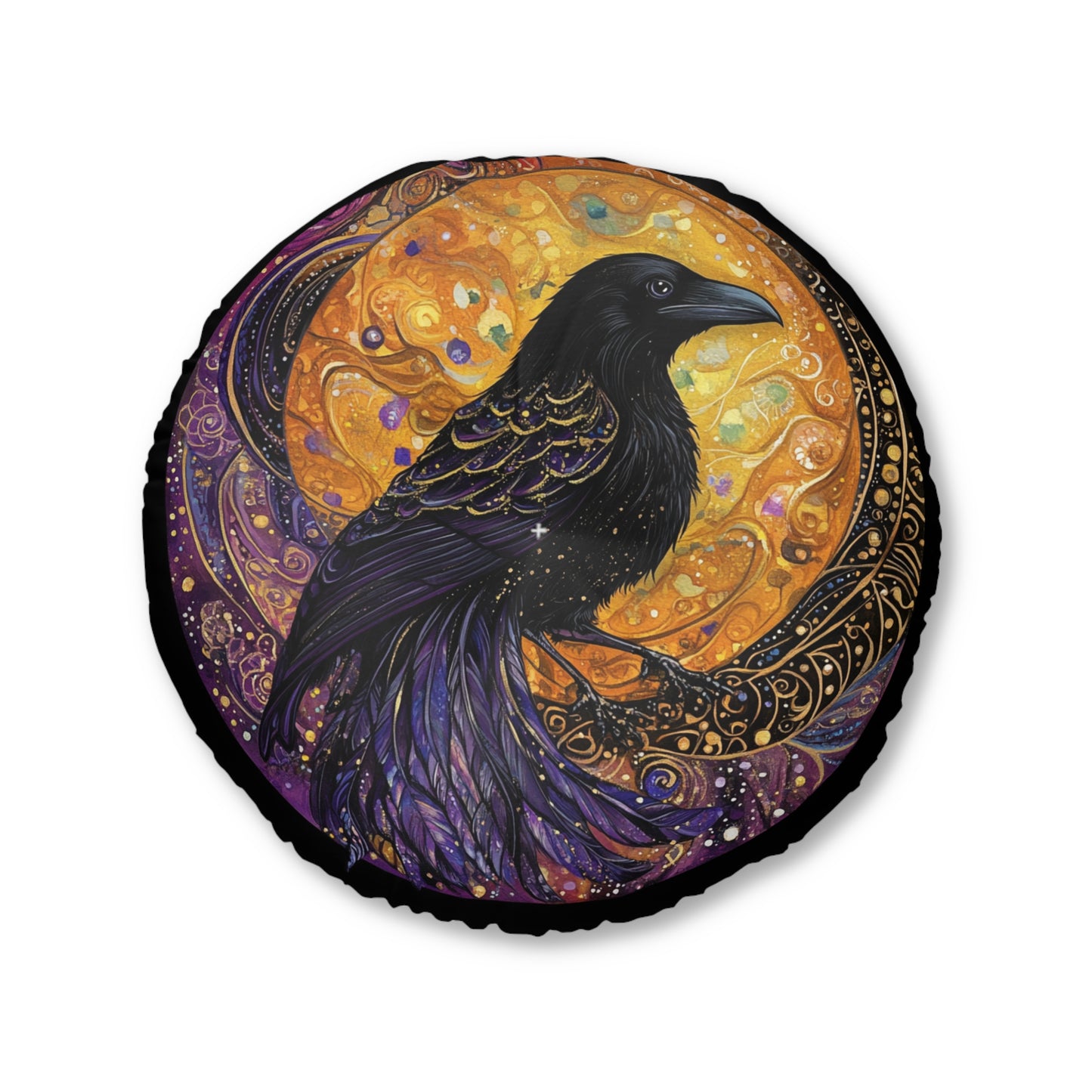 Mystical Raven Tufted Floor Pillow, Decorative Cushion, Cozy Boho Décor, Living Room Accessory, Unique Gift Idea, Home & Décor