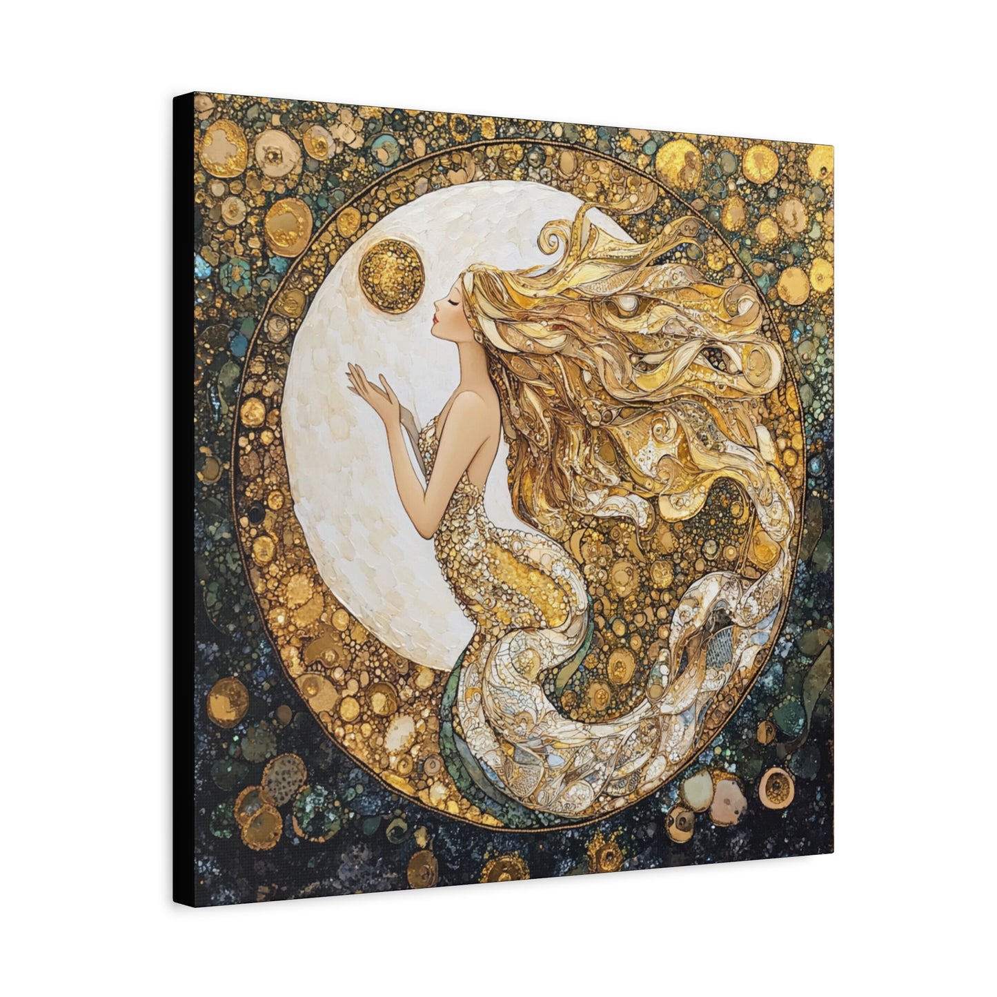 Mermaid Moon Art Canvas, Whimsical Home Decor, Magical Gift for Art Lovers, Celestial Wall Art, Fantasy Room Decoration