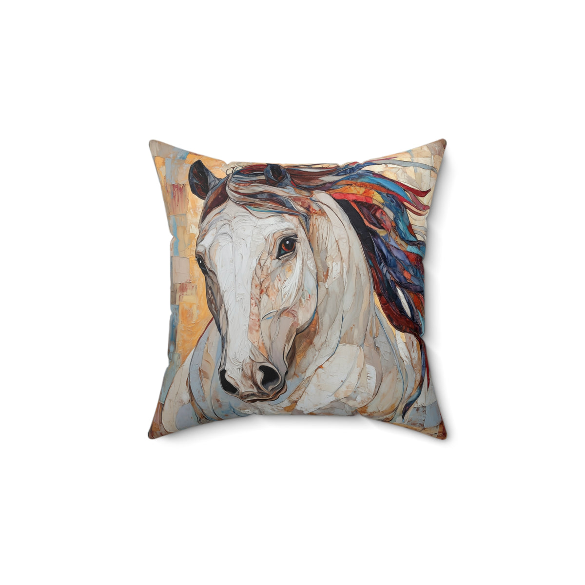 White Horse Painting Pillow Faux Suede Square Pillow