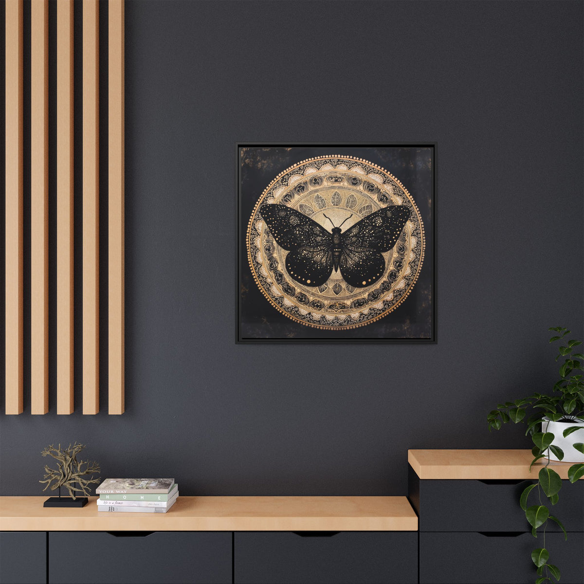 Black Moth Mandala Matte Canvas Framed | Wall Art