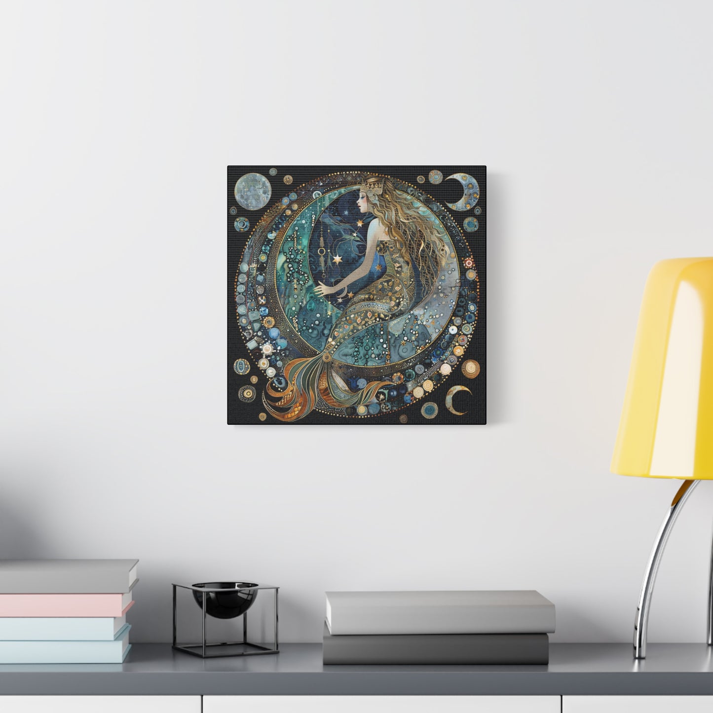 Mermaid Moon Canvas Art, Wall Decor, Nautical Art, Celestial Decor, Gift for Dreamers, Astrology Wall Hanging, Unique Home Decor