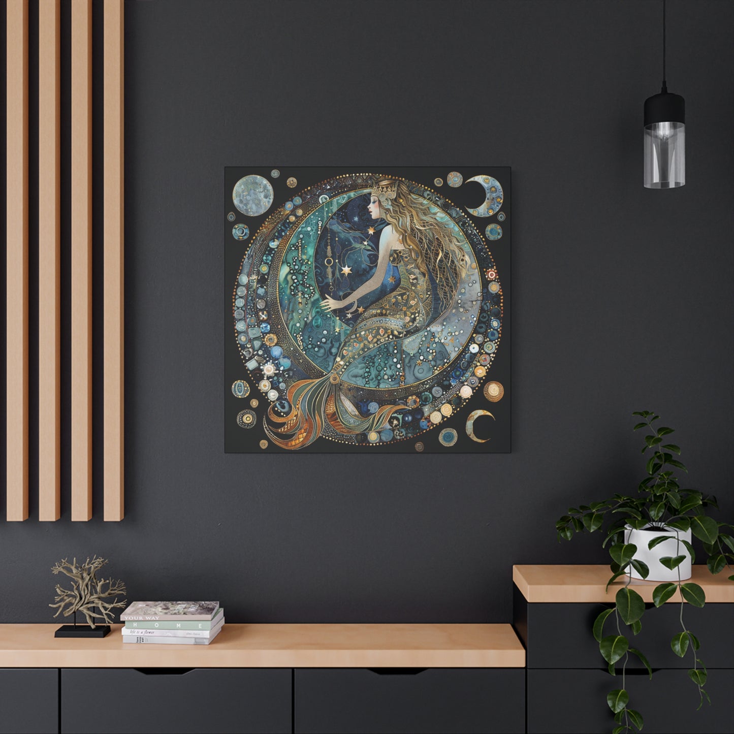 Mermaid Moon Canvas Art, Wall Decor, Nautical Art, Celestial Decor, Gift for Dreamers, Astrology Wall Hanging, Unique Home Decor