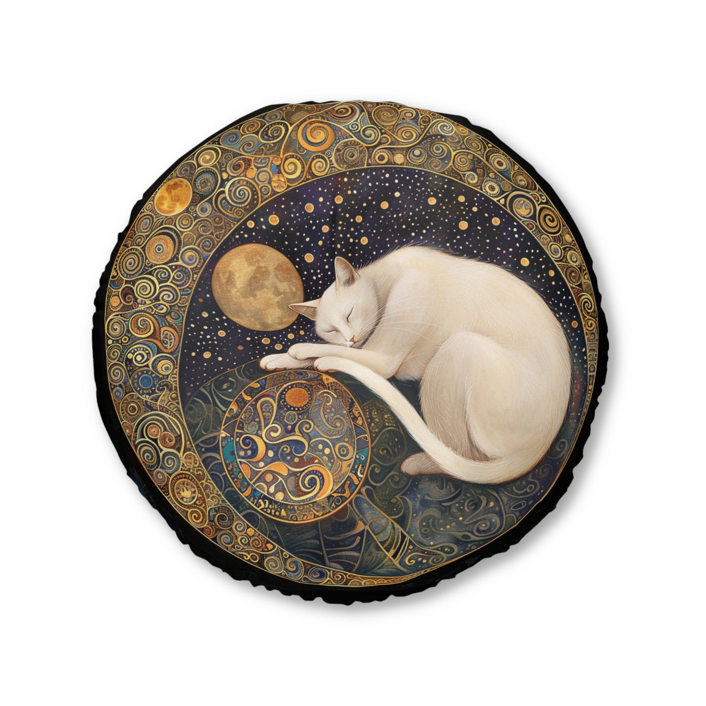 Dreamy Celestial Cat Tufted Floor Pillow, Bohemian Home Decor, Cozy